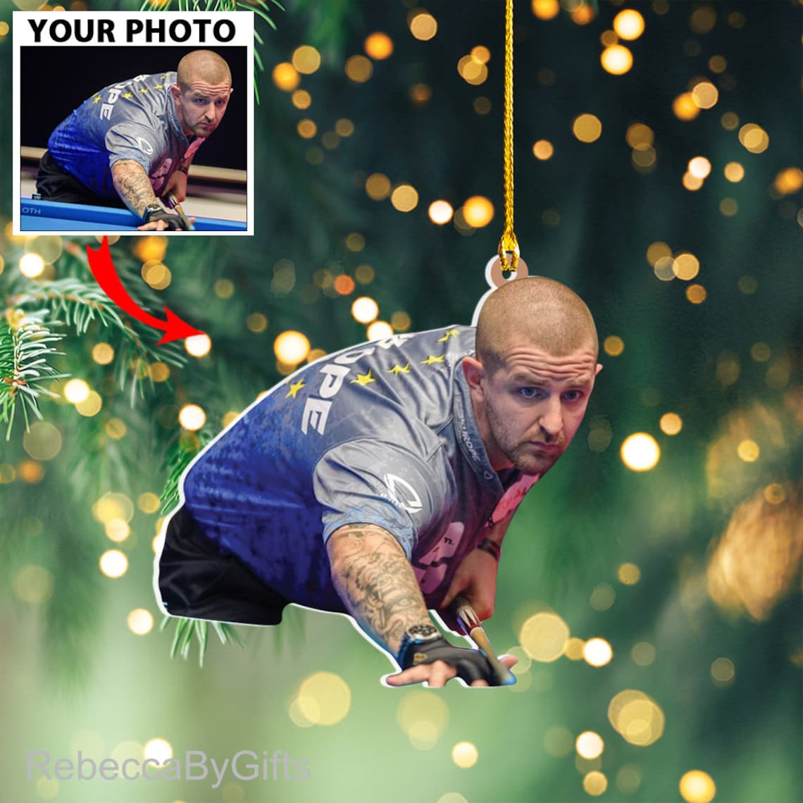Blisscorners Personalized Photo Billiards Ornament, Gift For Billiards Lover, Billiards Photo Ornament