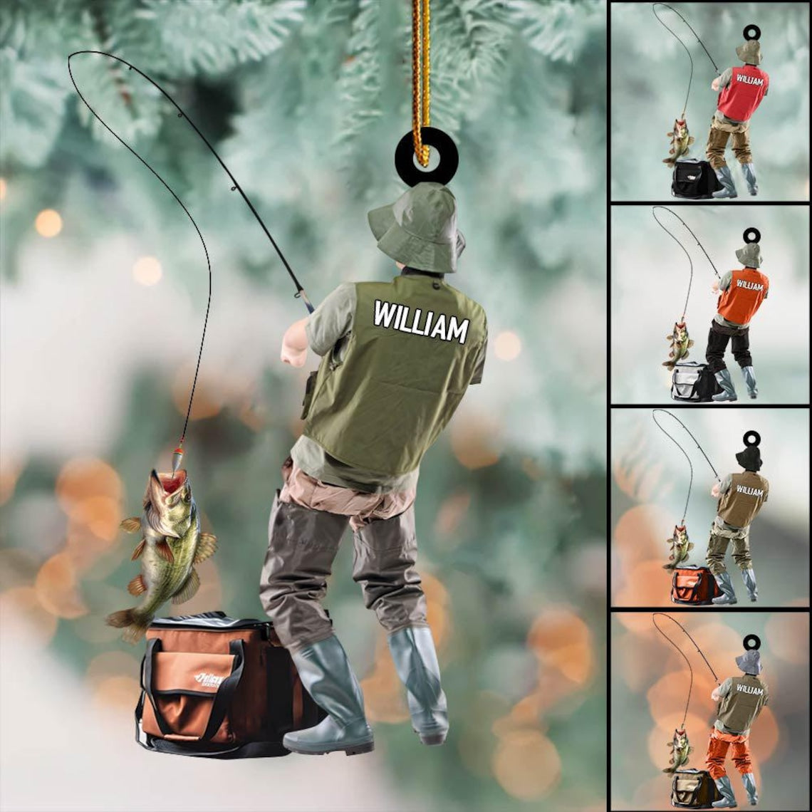 Blisscorners Personalized Fishing Christmas Ornament, Fishing Man Ornament, Christmas Gift For Fishing Lovers, Xmas Tree Decor Gift