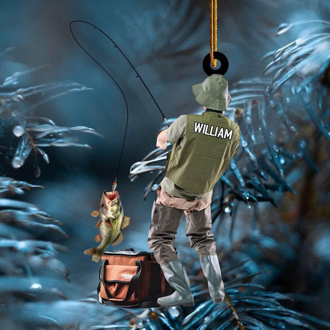 Blisscorners Personalized Fishing Christmas Ornament, Fishing Man Ornament, Christmas Gift For Fishing Lovers, Xmas Tree Decor Gift