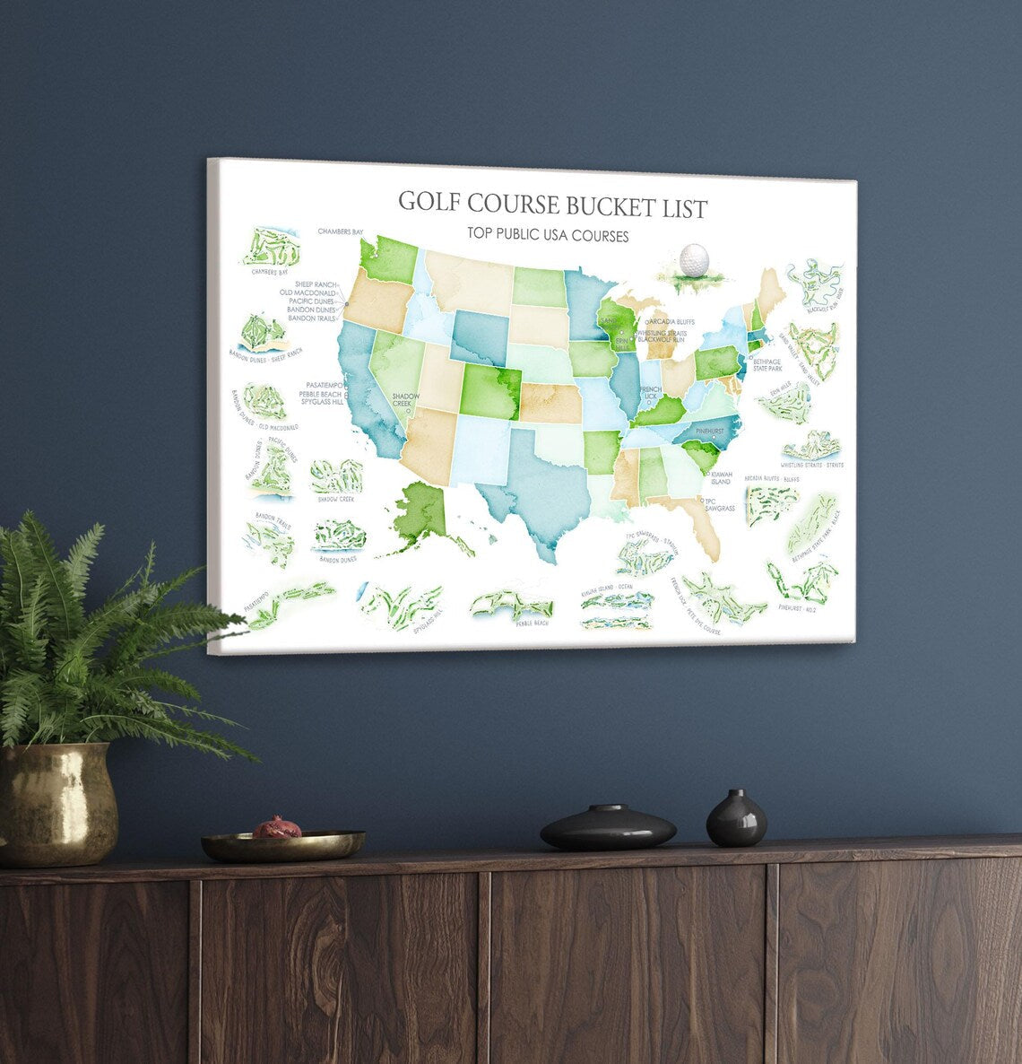 Blisscorners Golf Courses Bucket List Canvas, Golf Wall Art, Gift For Golfers LM2611