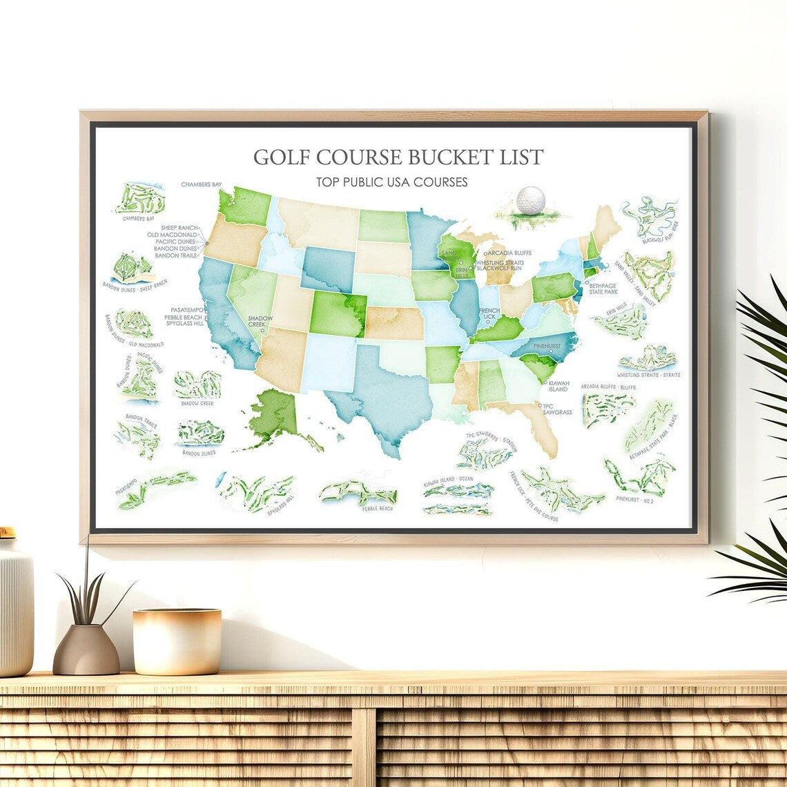 Blisscorners Golf Courses Bucket List Canvas, Golf Wall Art, Gift For Golfers LM2611