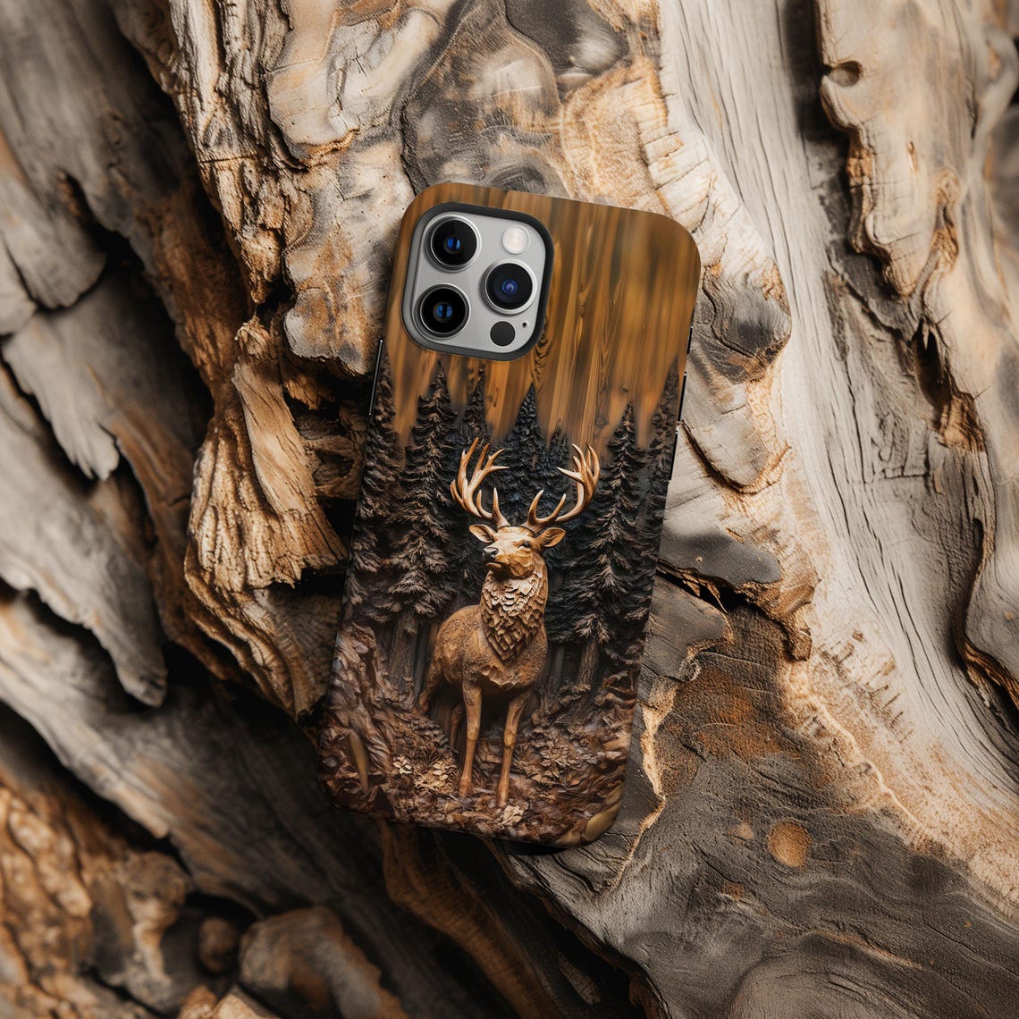 Blisscorners Carved Deer Phone Case: 3D Visual Effect, Hunter Gift Full Wrap Phone Case LM0812