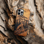 Blisscorners Howling Wolf Phone Case: Faux Wood Nature Landscape Full Wrap Phone Case LM0812