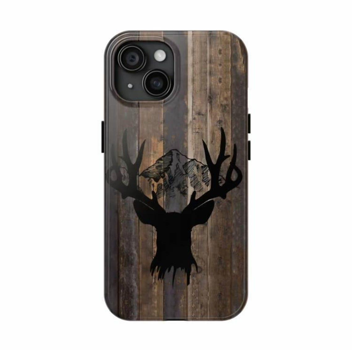 Blisscorners Deer Antler American Flag Phone Case for iPhone – Rustic Camo Style Cover – Cool Gift for Him, Outdoor, Hunting, or Streetwear Fans 4 Full Wrap Phone Case LM0812
