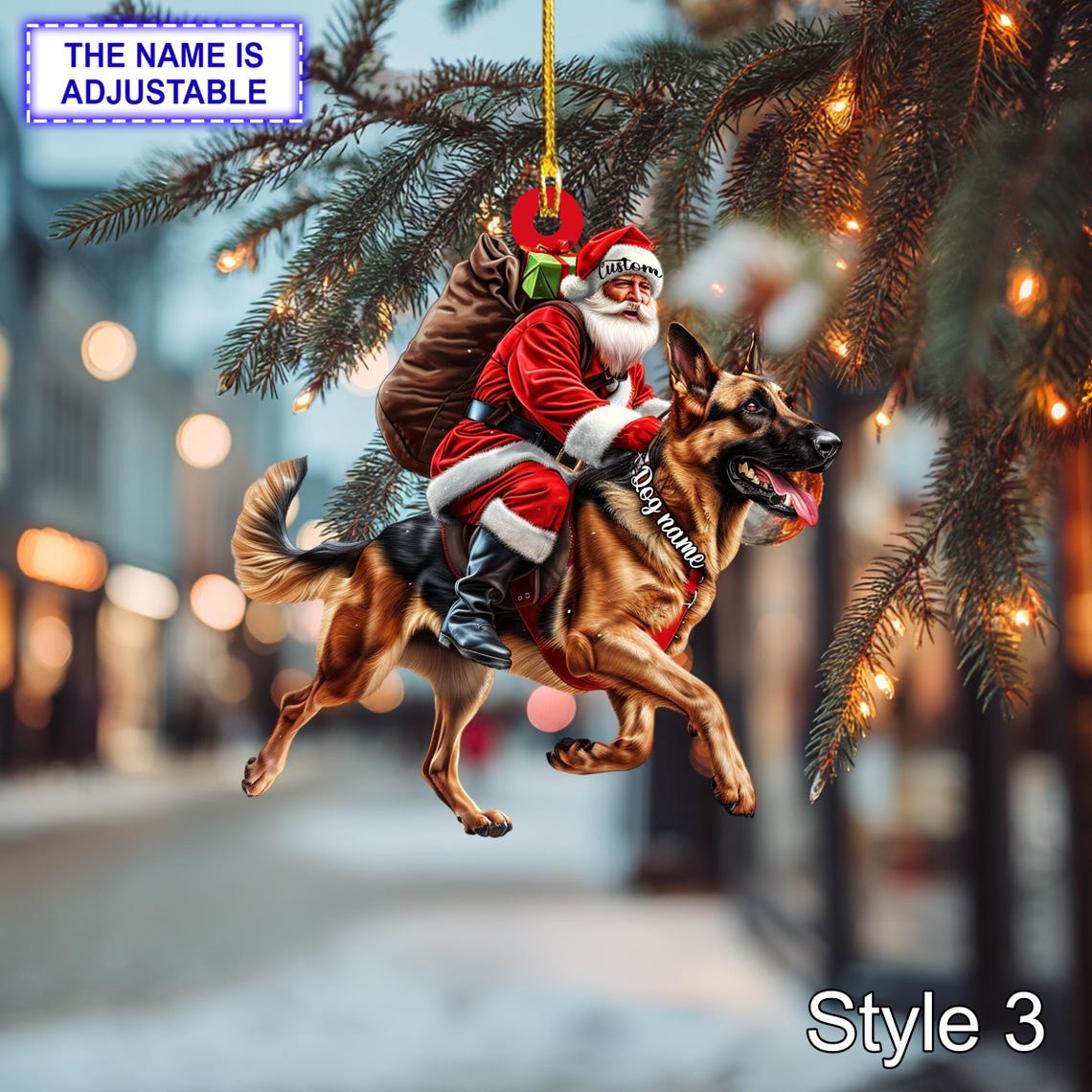 Blisscorners Santa Riding German Shepherd Christmas Ornament - Funny Dog Lover Tree Hanging Decoration, Holiday Pet Gift, Custom German Shepherd Ornament2D Flat LM2511
