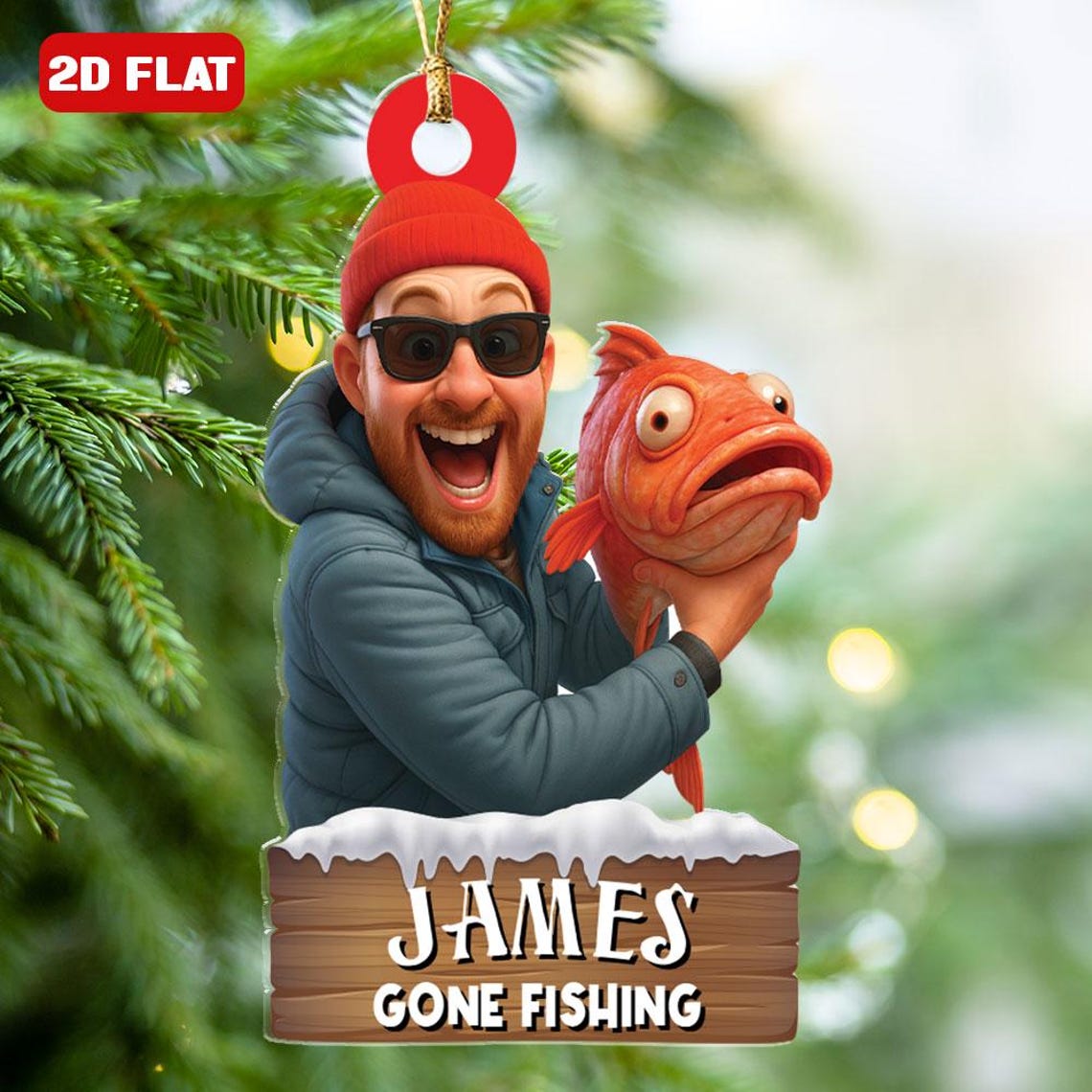 Blisscorners Custom Photo Fishing Ornament Personalized Image Fisherman Ornament Fishing Lovers Gift Fisherman Ornament Reel Cool Grandpa Papa Anglers