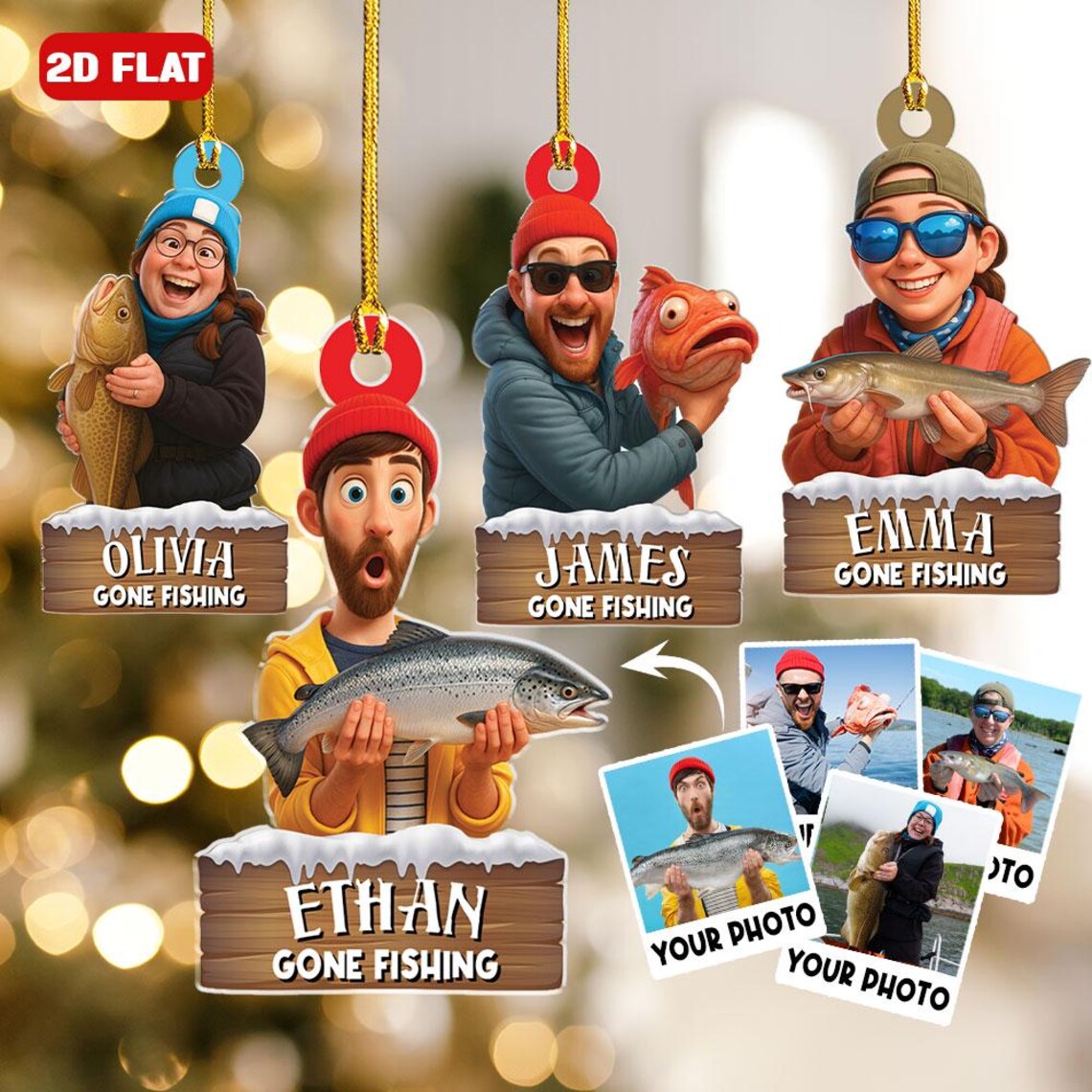 Blisscorners Custom Photo Fishing Ornament Personalized Image Fisherman Ornament Fishing Lovers Gift Fisherman Ornament Reel Cool Grandpa Papa Anglers