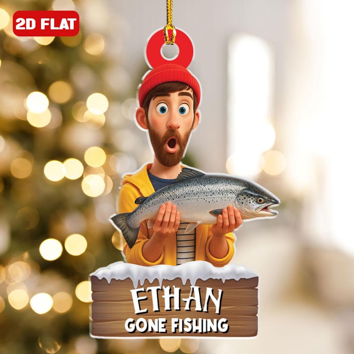 Blisscorners Custom Photo Fishing Ornament Personalized Image Fisherman Ornament Fishing Lovers Gift Fisherman Ornament Reel Cool Grandpa Papa Anglers