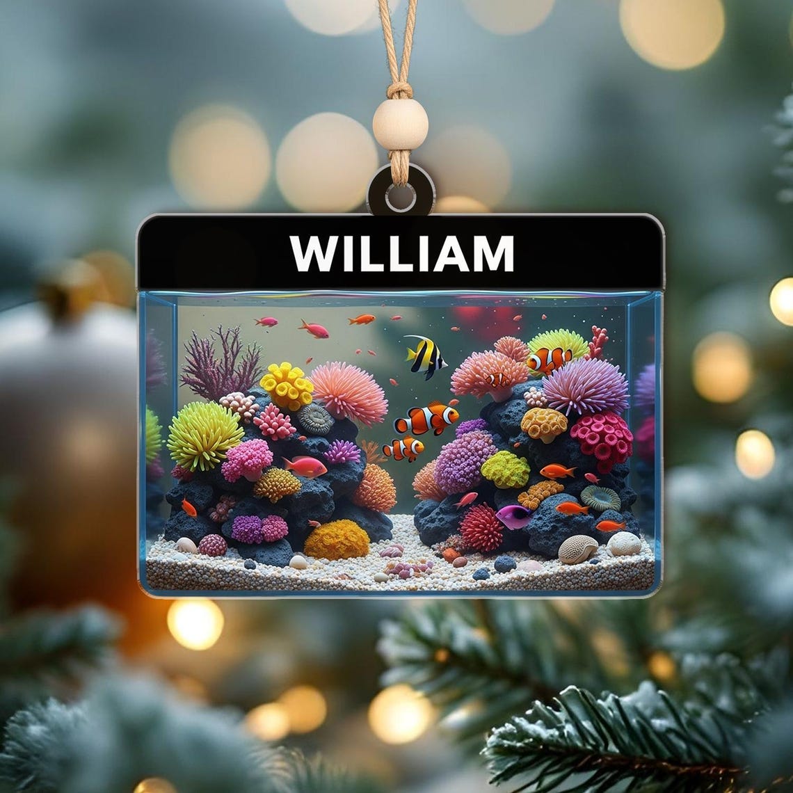 Blisscorners Personalized Reef Tank Christmas Ornament, Custom Fish Tank Xmas Tree Decor, Gift for Aquarium Owners, Marine Life Lovers & Fish Enthusiasts