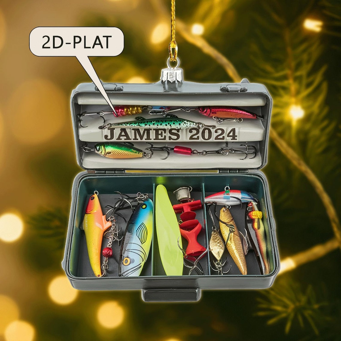 Blisscorners Personalized Fishing Tackle Box Christmas Ornament, Custom Fishing 2D Flat Acrylic Tree Decor, Gift for Fishermen, Anglers & Outdoor Lovers