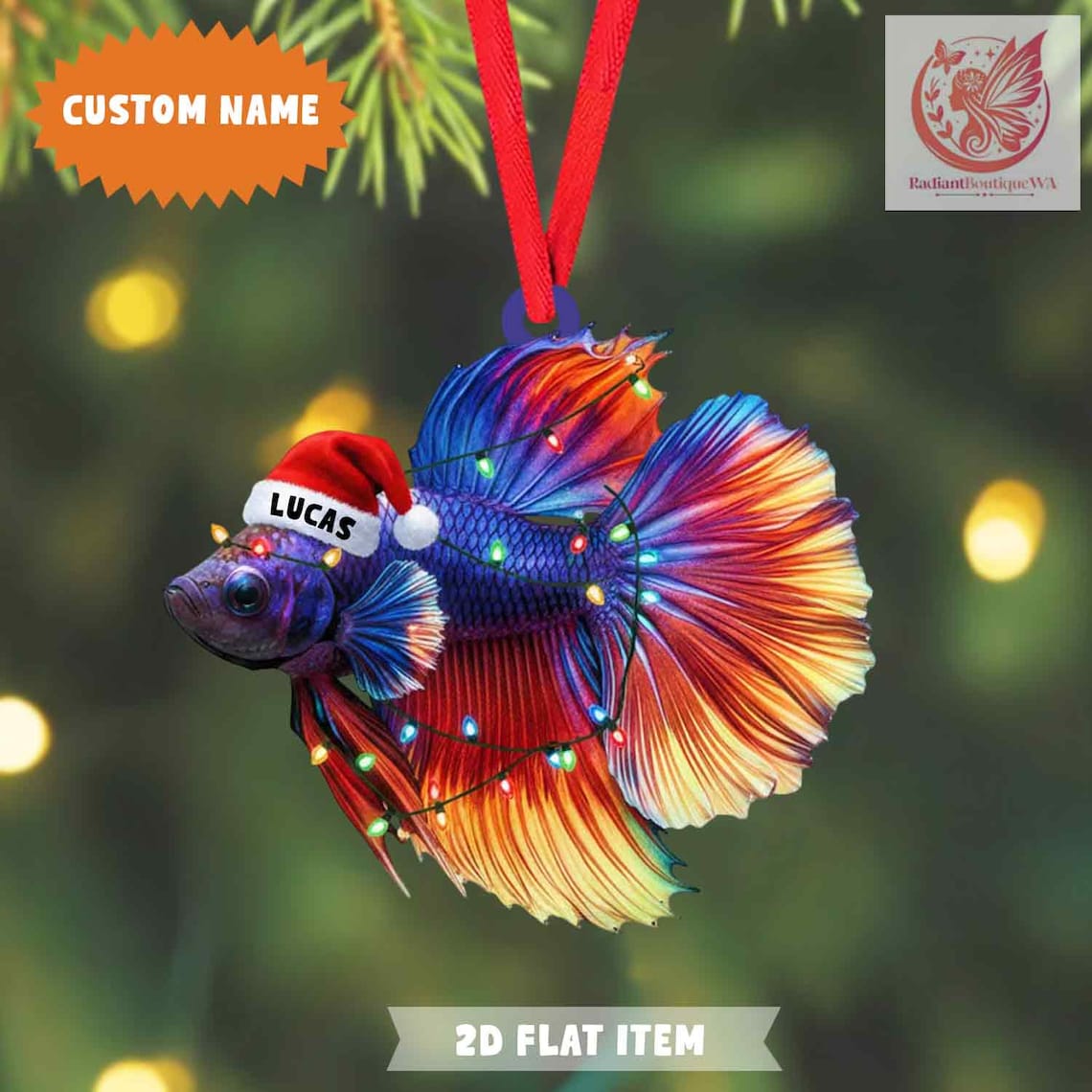 Blisscorners Personalized Beta Fish Christmas Ornament, 2D Flat Ornament, Santa Fish Funny Ornaments, Fishing Ornaments Christmas , Beta Fish Lover Gift