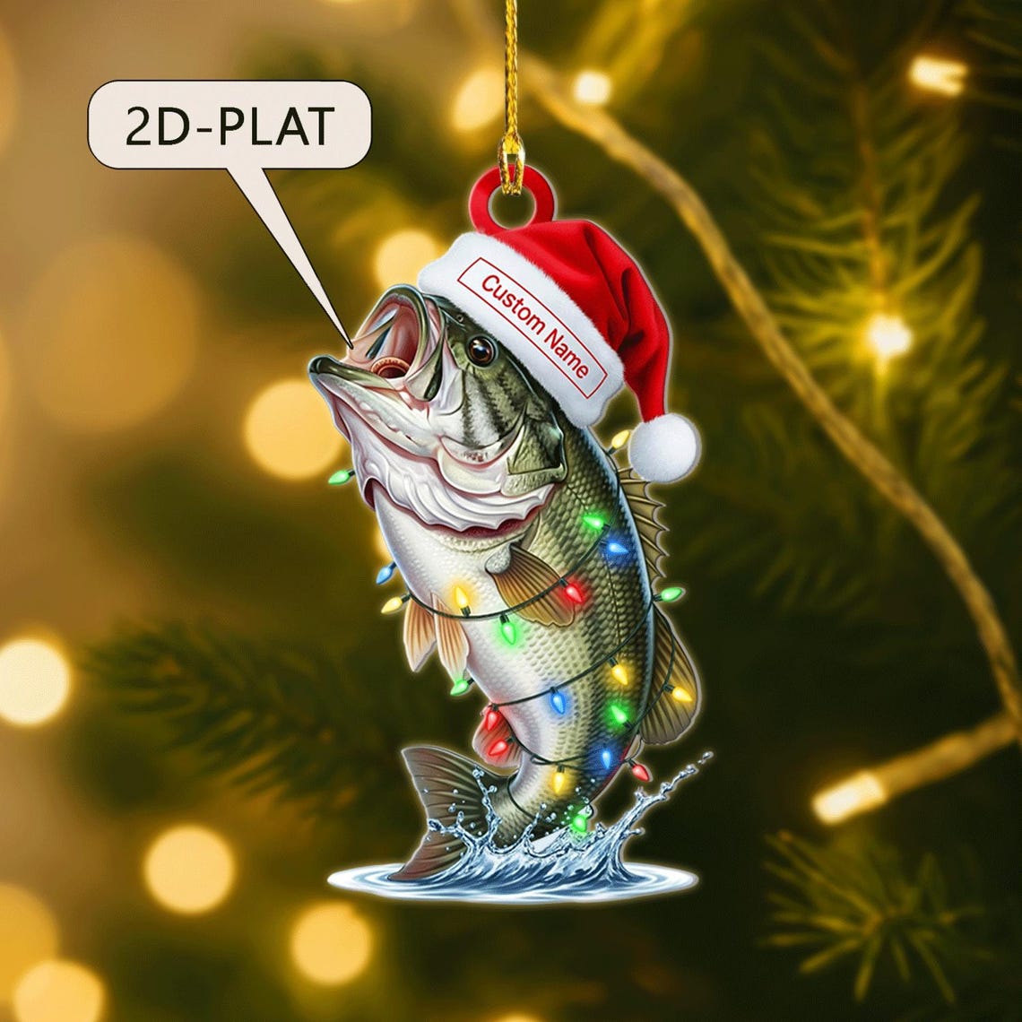 Blisscorners Custom Bass Fish Christmas Ornament, Personalized Fishing Xmas Decor, Fisherman Ornament for Men, Holiday Tree Keepsake Gift for Anglers