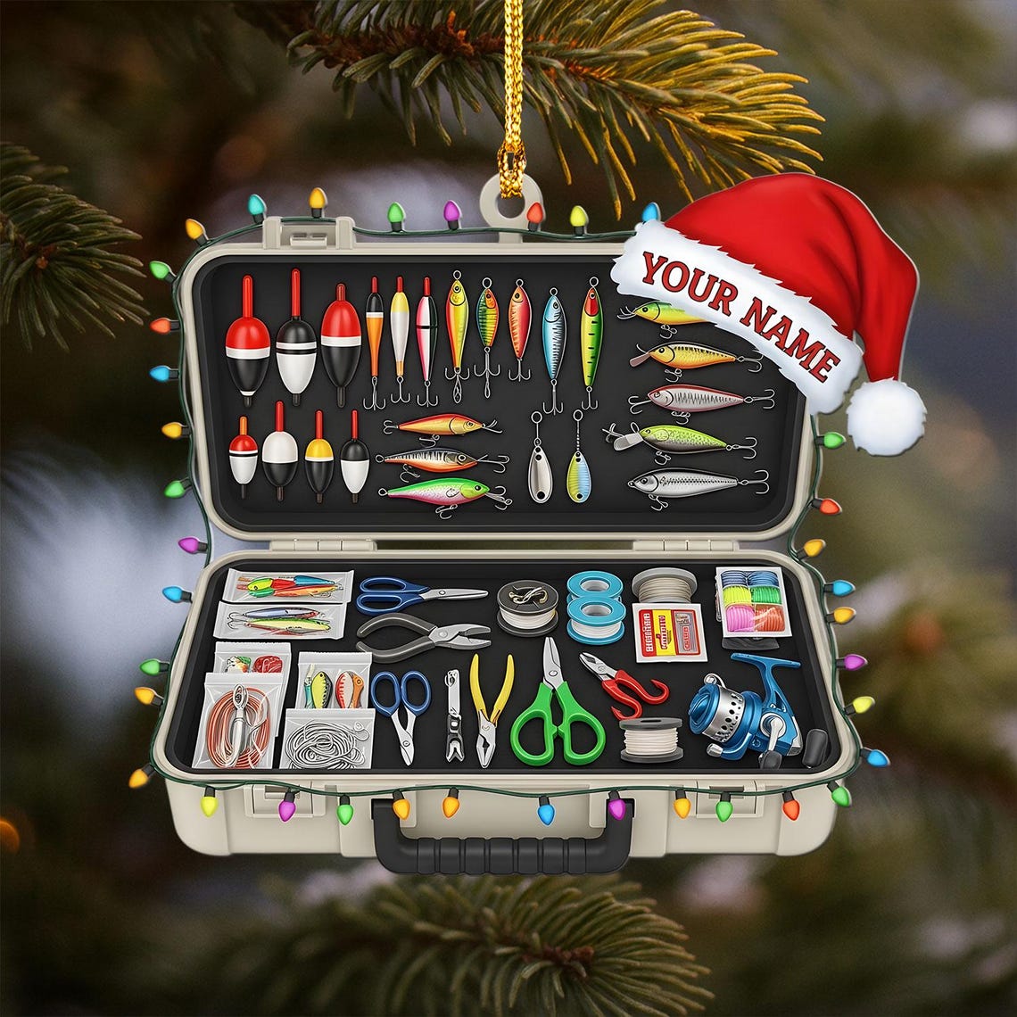 Blisscorners Custom Tackle Box Christmas Ornament, Personalized Fishing Gear Xmas Decor, Fisherman Ornament, Holiday Tree Keepsake Gift for Anglers