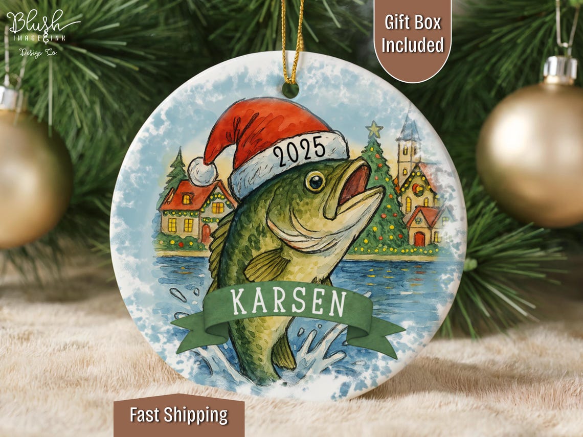 Blisscorners Personalized Fishing gift for dad Ornament 2025 yearly ornament Custom Name Xmas Fisherman Bass Fisherman Dad keepsake Gifts for Him Teenage