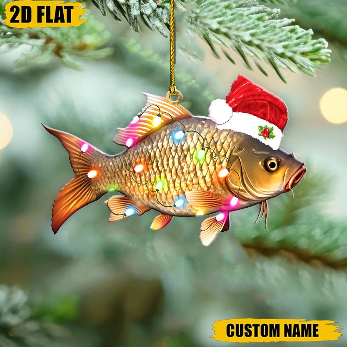 Blisscorners Funny Personalized Christmas Fish Ornament, Custom Name Fishing Enthusiast Holiday Decor Gift
