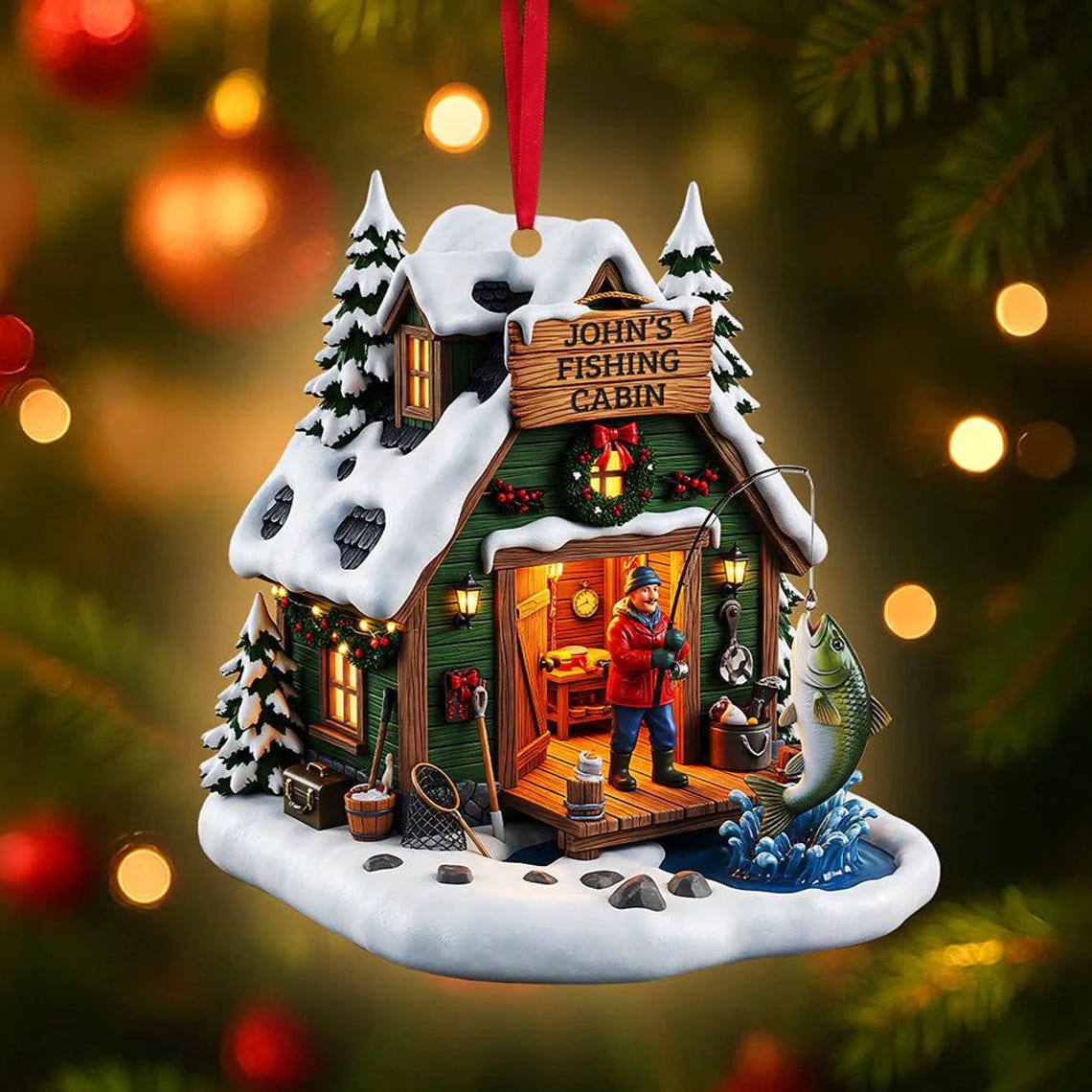 Blisscorners Personalized Fishing Acrylic Ornament For Christmas Tree, Gift For Fisherman, Cabin Ornament For Dad, Fisherman Christmas Decor, Xmas Gift