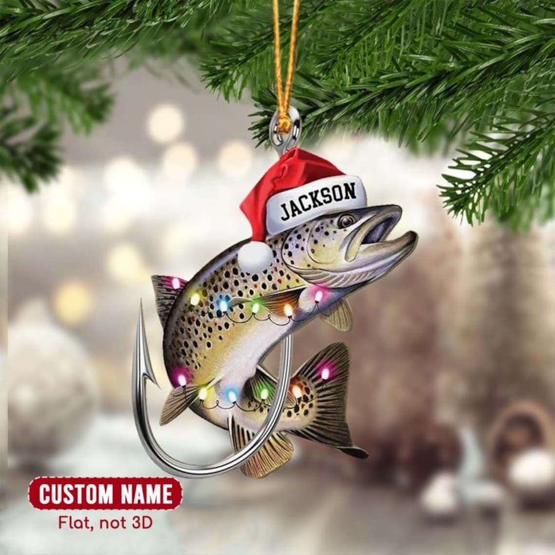 Blisscorners Trout Fish Christmas Ornaments For Xmas Tree Decor, Trout Fishing Christmas Ornament Gift For Fishing Lovers, Fisherman Gift For Fishing Dad
