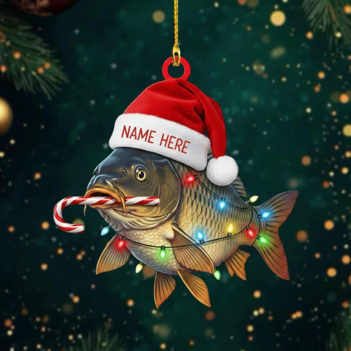 Blisscorners Personalized Christmas Fish Ornament, Custom Name Carp/Bass Keepsake, Fisherman/Angler Christmas Gift, Funny Fishing Decor