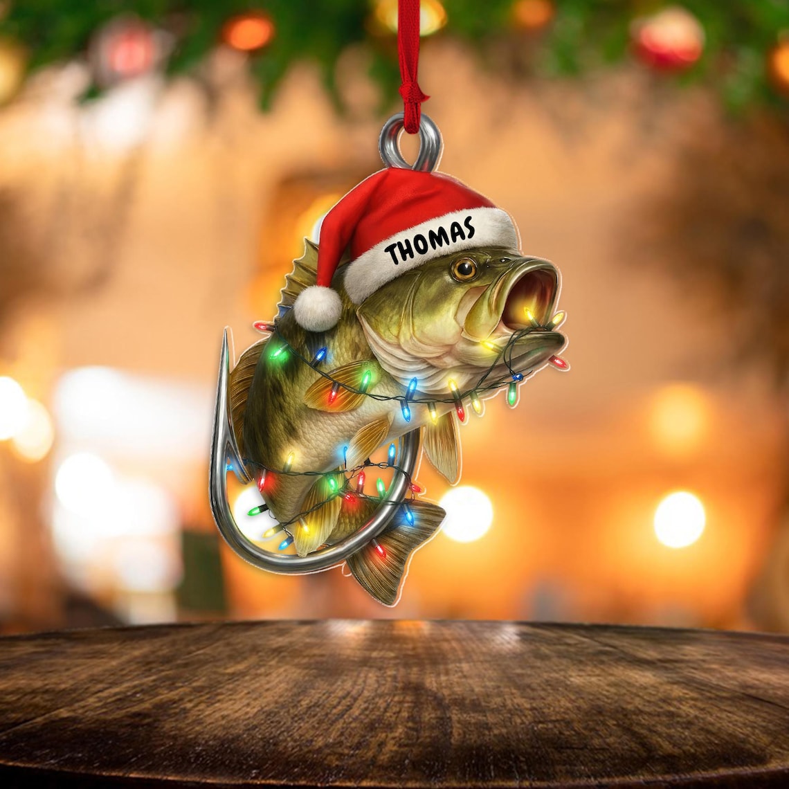 Blisscorners Personalized Fishing Bass Fish Christmas 2D Flat Acrylic Ornament 2025, Fishing Ornament Gift 2025, Fishmas Christmas 2D Flat Ornament