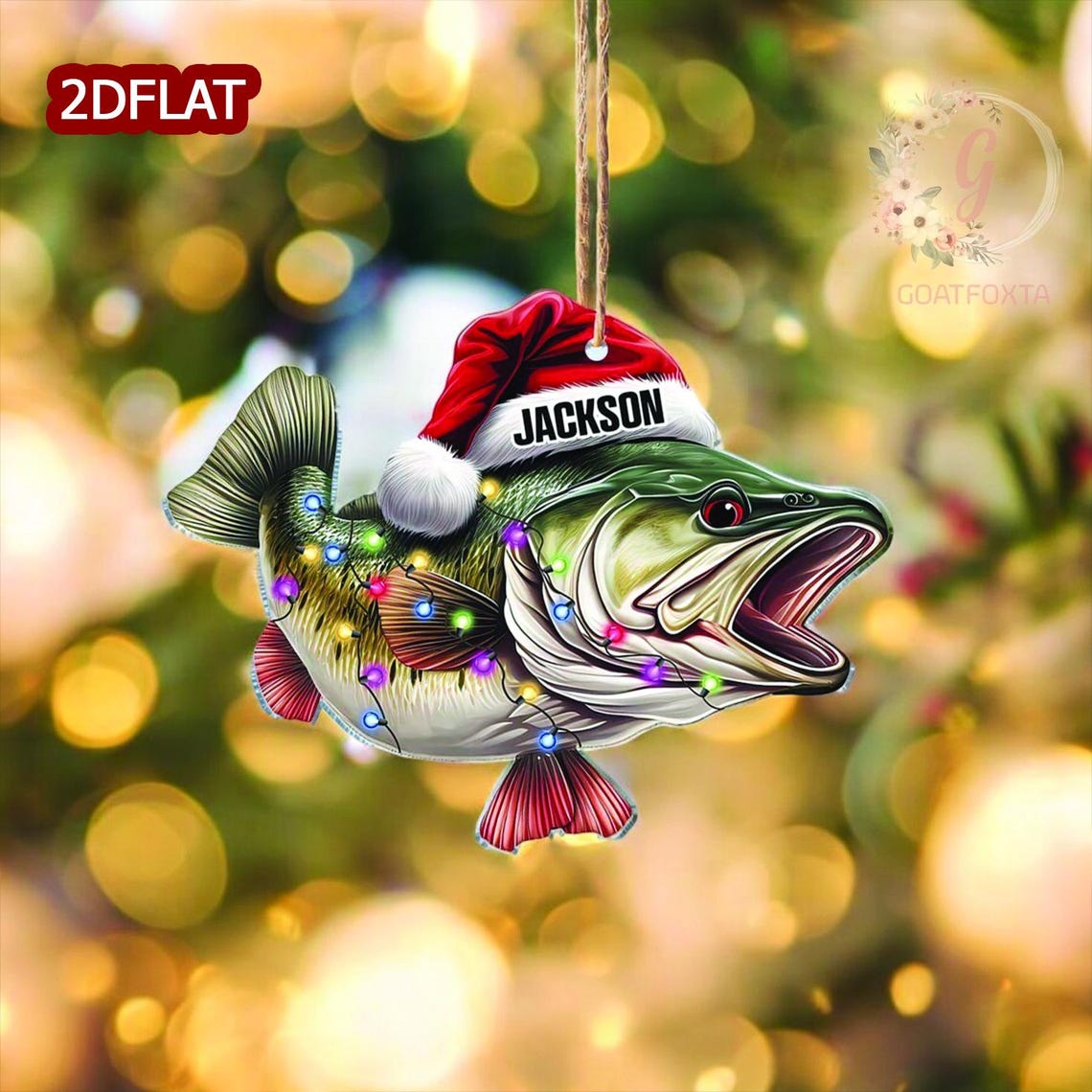 Blisscorners Personalized Fishing 2D Flat Ornament, Fisherman Ornament, Bass Fish Dad Ornament, Gifts for Him, Dad