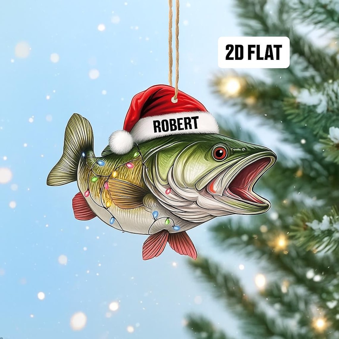 Blisscorners Personalized Fishing Ornament, Custom Name Christmas Ornament, Fisherman Ornament, Bass Fish Dad Ornament, Gifts for Him, Dad