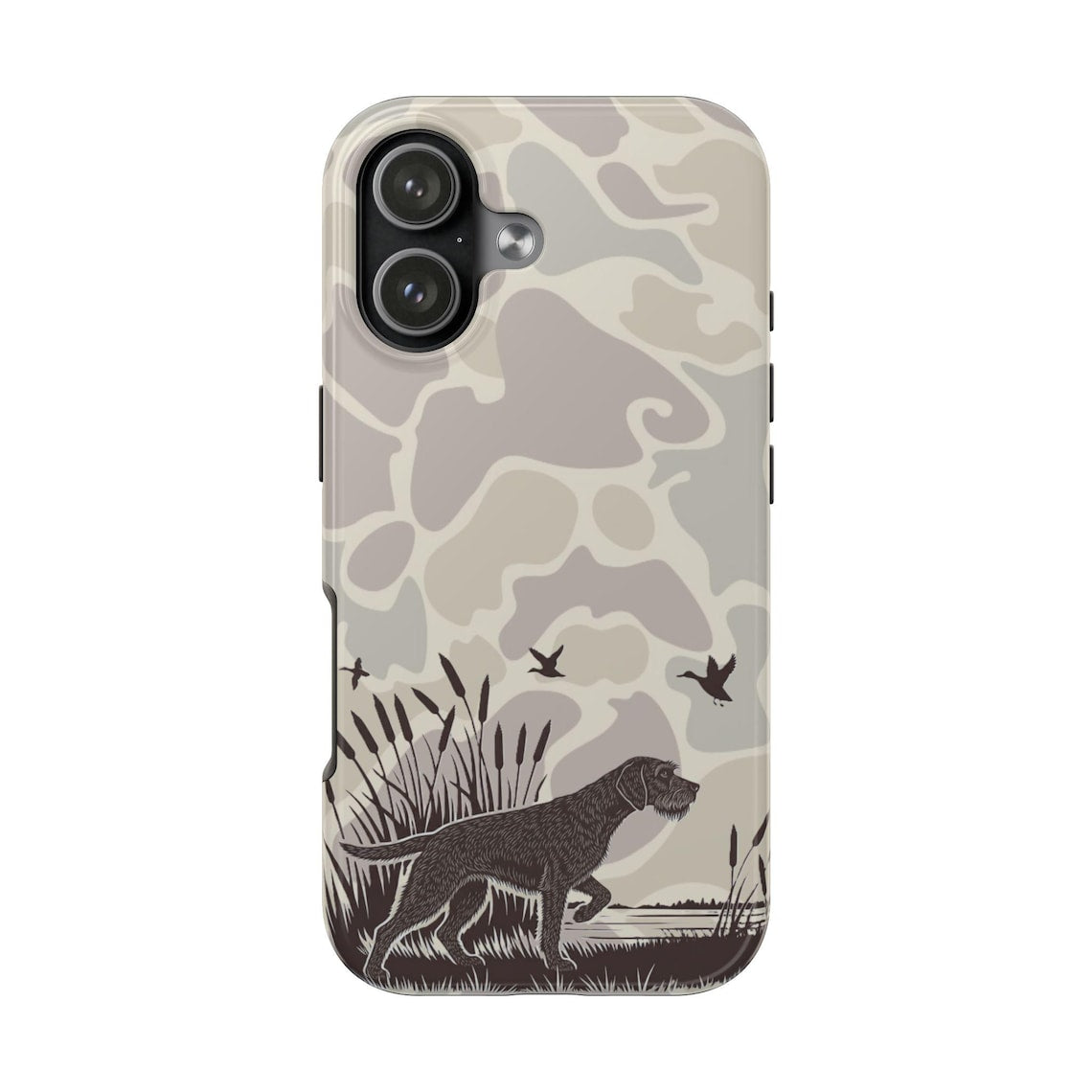 Blisscorners Duck Hunting Dog Camo Tough Case, German Wirehaired Pointer Tough Phone Case for iPhone 17 Full Wrap Phone Case LM0812