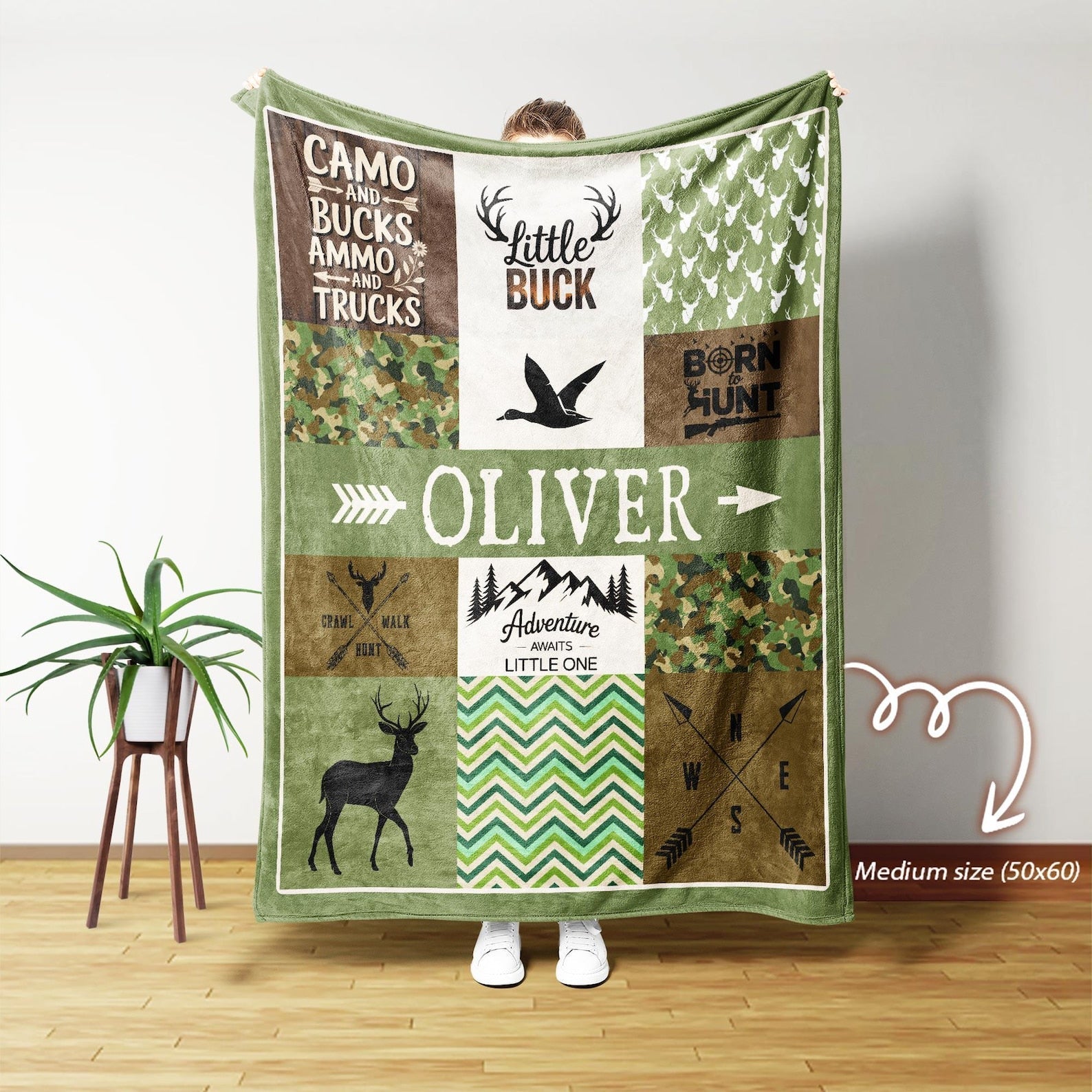 Blisscorners Personalized Hunting Blanket, Hunting Baby Blanket, Personalized Hunting Theme Baby Blanket, Custom Name Camo Blanket, Woodland Baby Blanket LM1611