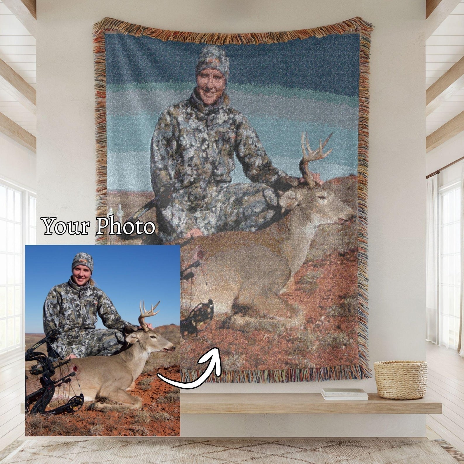 Blisscorners Personalized Hunting Blanket, Custom Photo Gifts for Hunter, Throw or Tapestry for Christmas
 LM1611