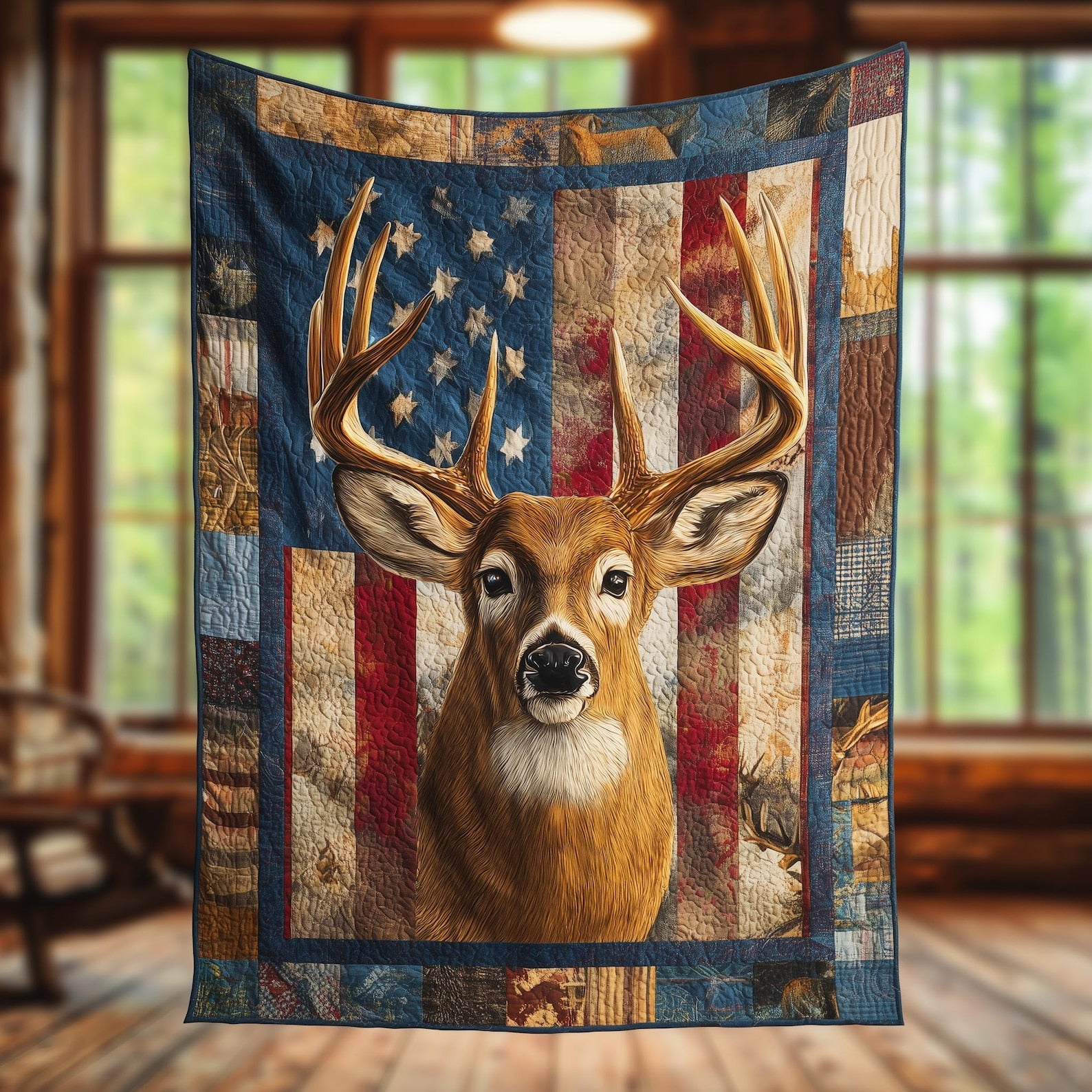 Blisscorners Deer Hunting Quilted Blanket, Woodland Vintage Home Decor, Cozy Sofa Couch Blanket, Hunting Lover Gift, Blanket Gift For Hunter
 LM1611