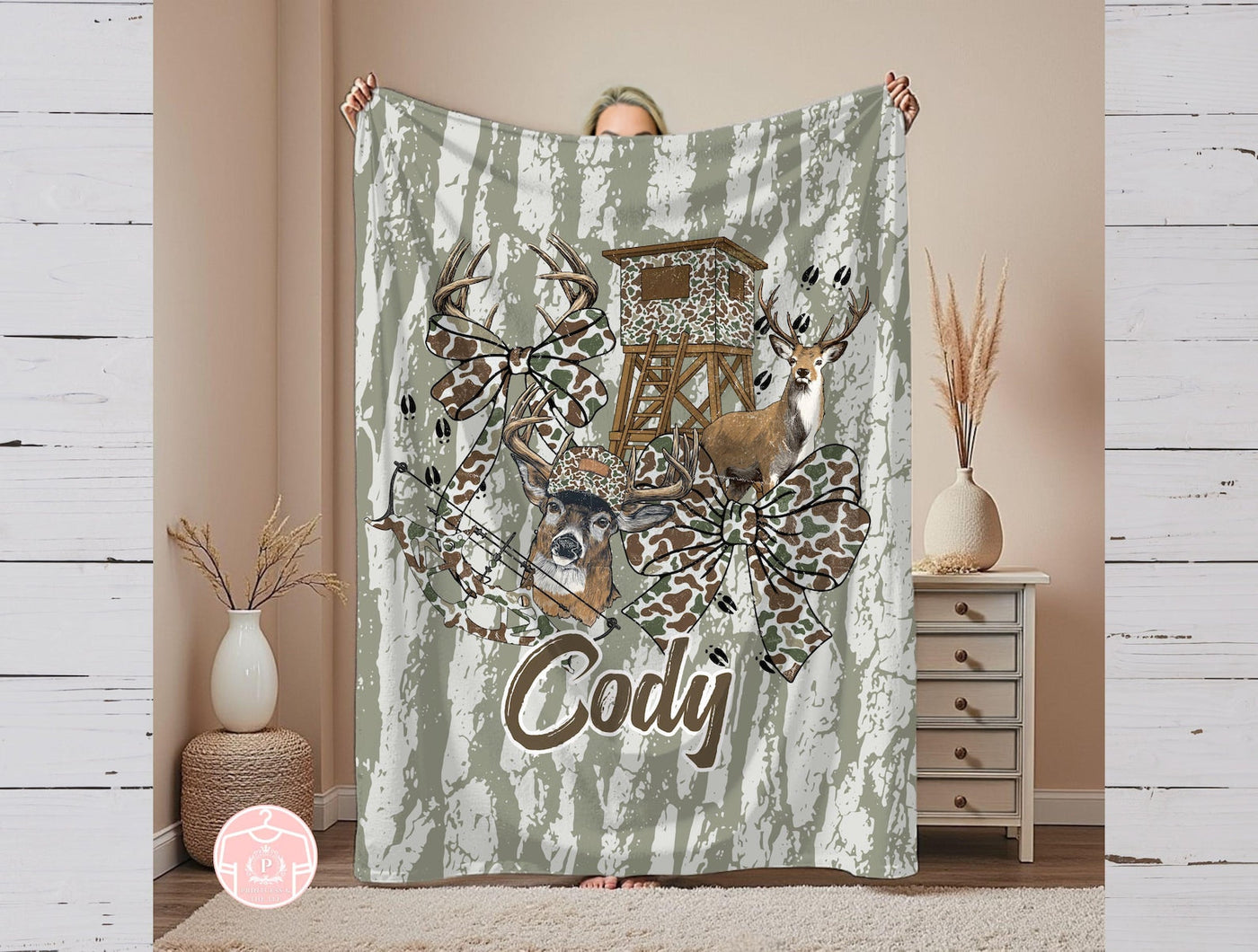Blisscorners Hunting Season Blanket, Custom Camo Deer Throw Blanket, Personalized Blanket, Hunters Gift, Deer Stand, Bow Hunting, Gift for Him, Hunting
 LM1611
