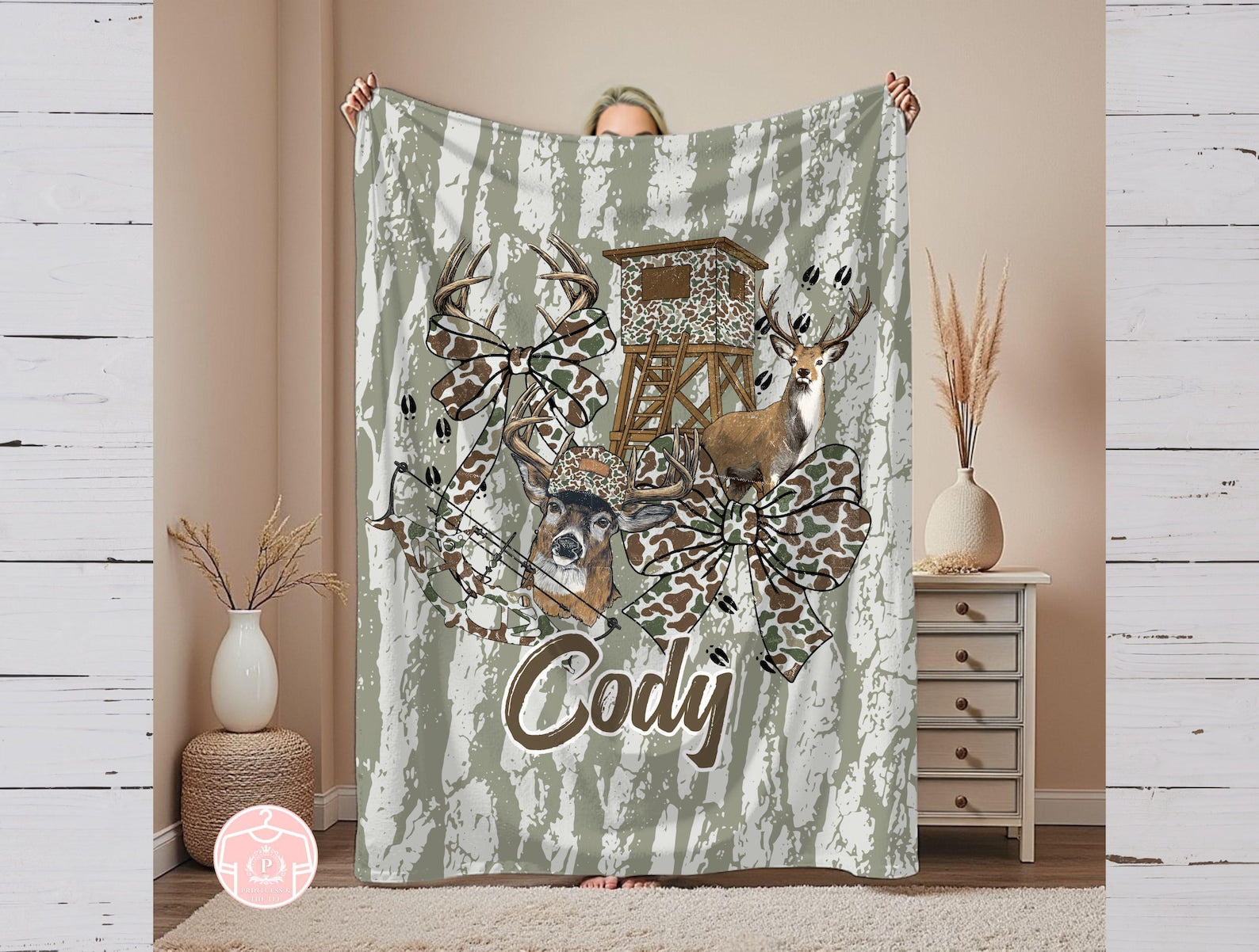 Blisscorners Hunting Season Blanket, Custom Camo Deer Throw Blanket, Personalized Blanket, Hunters Gift, Deer Stand, Bow Hunting, Gift for Him, Hunting
 LM1611