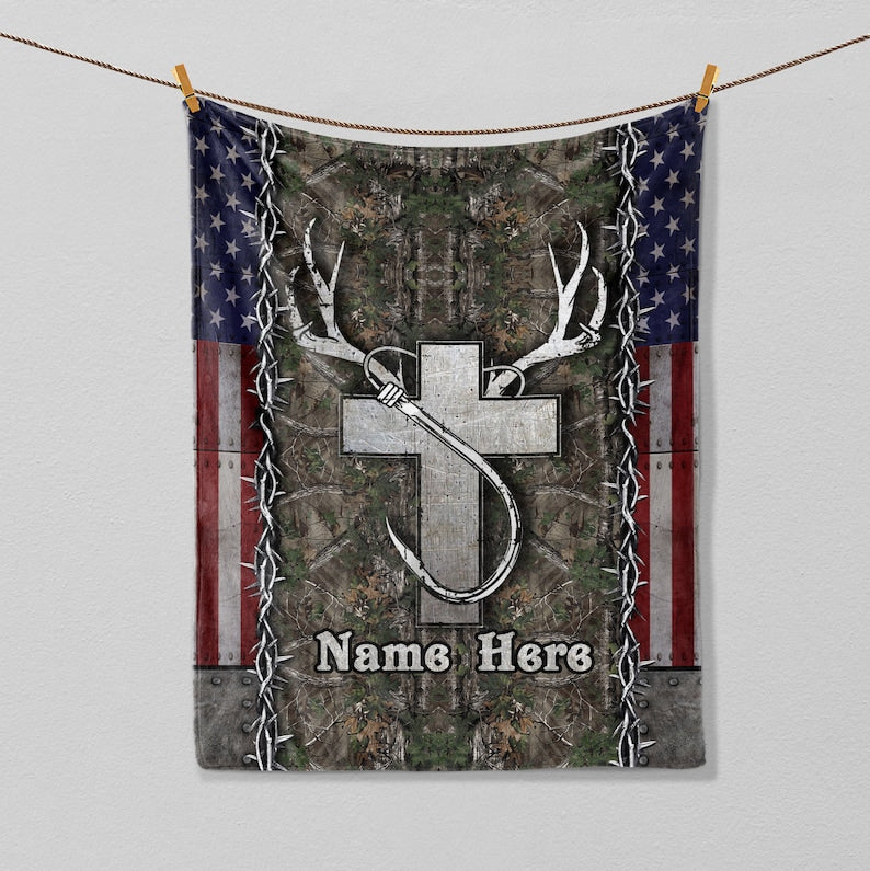 Blisscorners Custom Name Hunting Fishing God Blanket