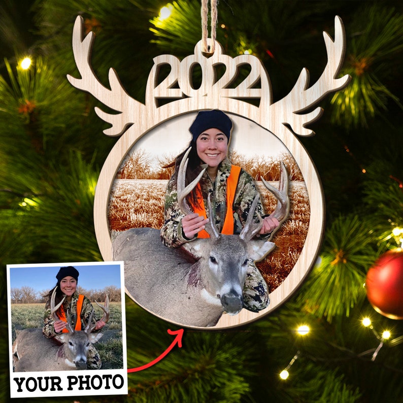 Blisscorners Custom Photo Christmas Hunting Ornament Gift for Deer Hunting Lovers