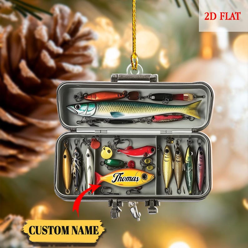 Blisscorners Personalized Fishing Tackle Box 2D Flat Ornament, Fisherman Ornament, Dad Fishing Ornament, Custom Ornament for Him, Gifts for grandpa
 2D Flat