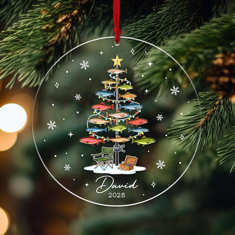 Blisscorners Personalized Fishing Christmas Ornament, Fishing Man Ornament, Christmas Gift For Fishing Lovers, Xmas Tree Decor Gift For Fishing Lovers 2D Flat