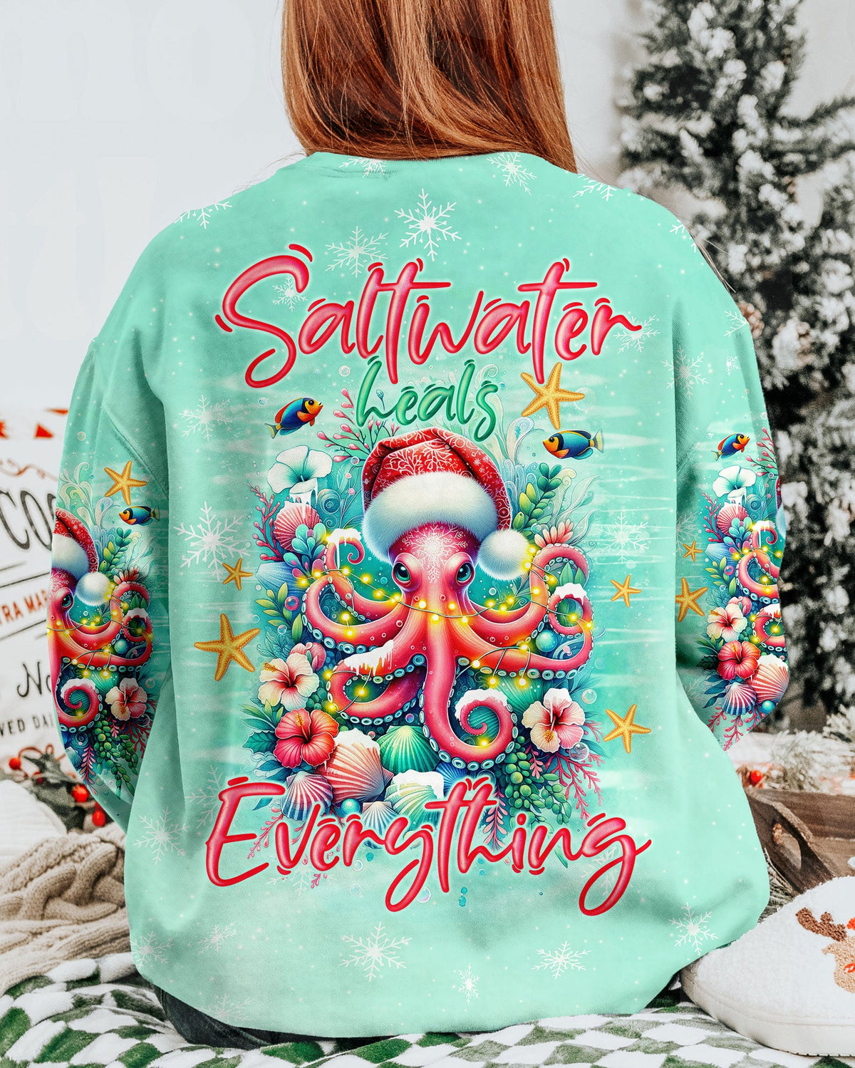 BLISSCORNERS SALTWATER HEALS EVERYTHING OCTOPUS CHRISTMAS ALL OVER PRINT