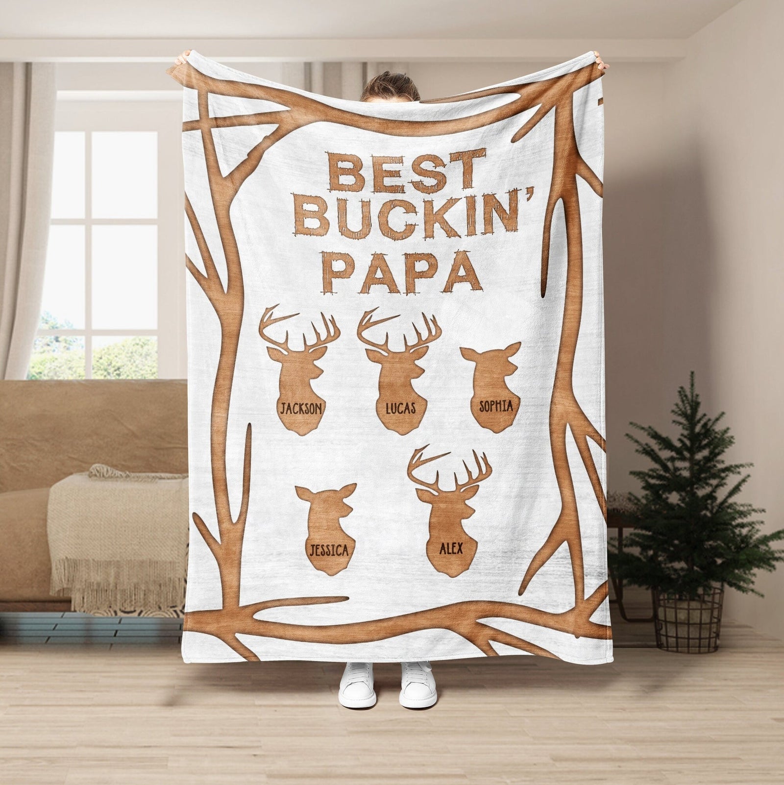 Blisscorners Personalized Hunting Dad Blanket, Best Buckin' Papa Blanket, Custom Soft Cozy Sherpa Fleece Throw Blankets, Gift for Dad, Father's Day Gift

 LM1711