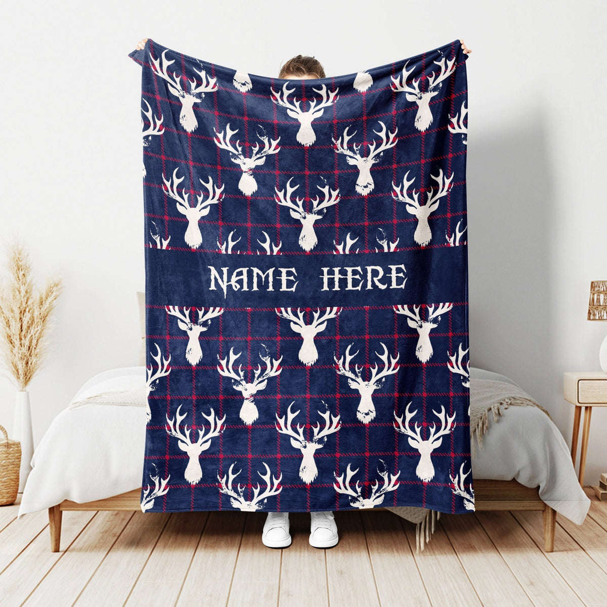 Blisscorners Personalized Deer Blanket, Hunting Blanket, Custom Name Soft Cozy Sherpa Fleece Throw Blankets, Gift for Hunter, Hunting Lover LM1711