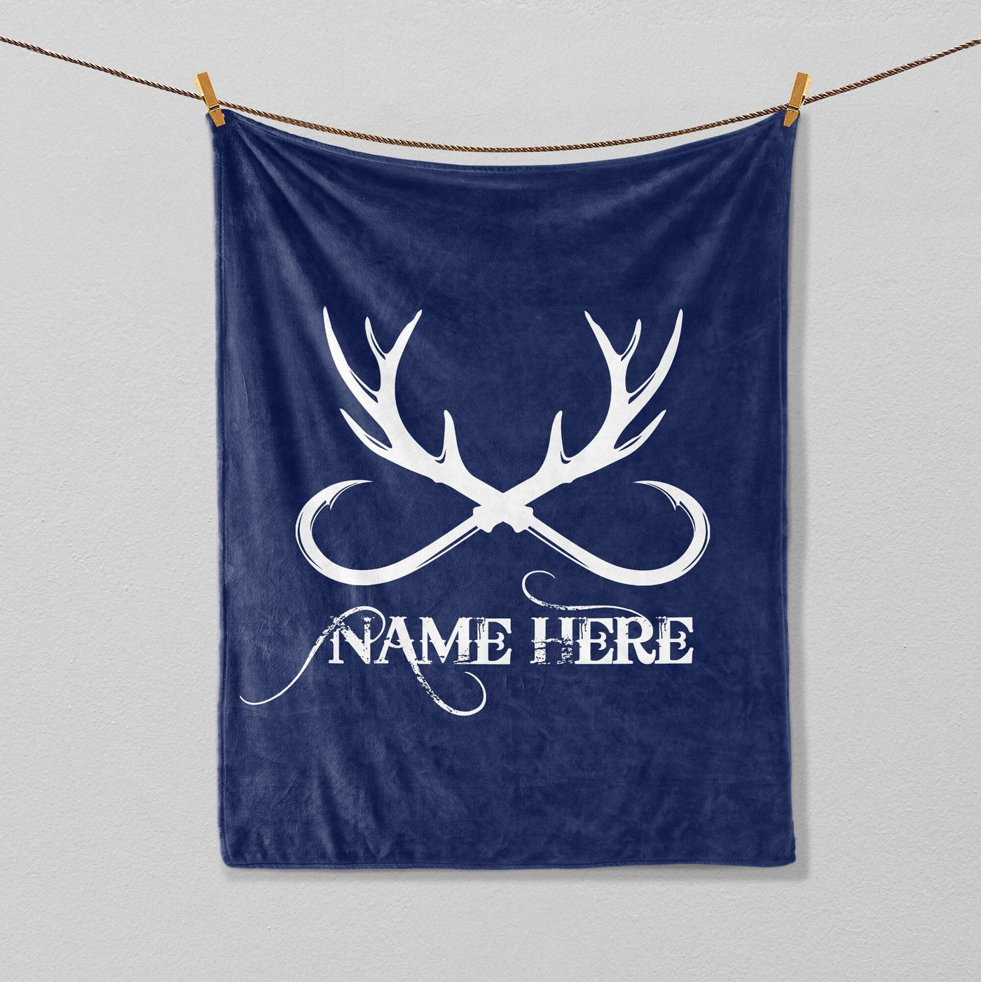 Blisscorners Personalized Deer Hunting Blanket, Fishing Blanket, Custom Name Soft Cozy Sherpa Fleece Throw Blankets, Gift For Grandpa, Dad, Husband, Son | Navy

 LM1711