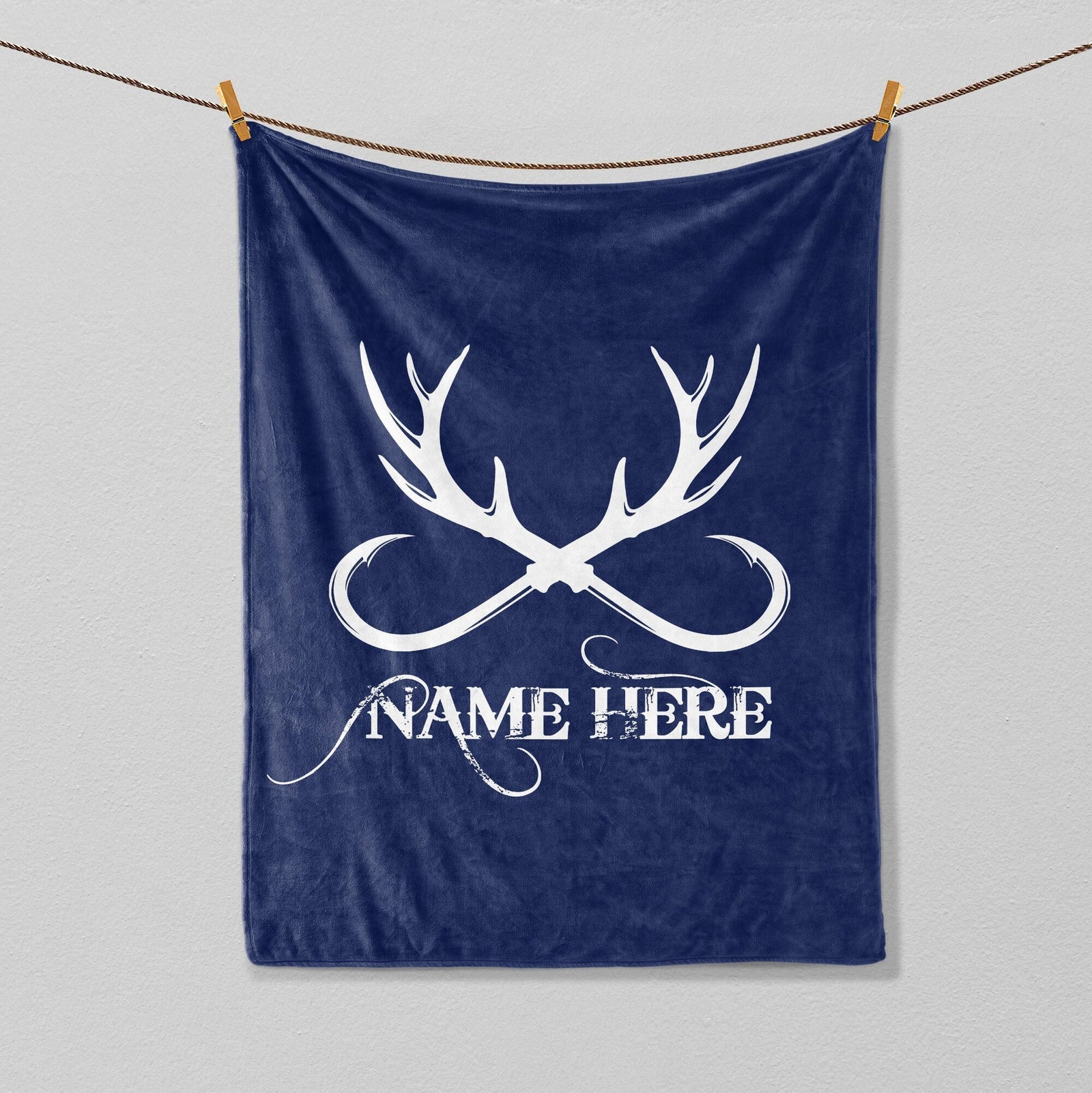 Blisscorners Personalized Deer Hunting Blanket, Fishing Blanket, Custom Name Soft Cozy Sherpa Fleece Throw Blankets, Gift For Grandpa, Dad, Husband, Son | Navy

 LM1711