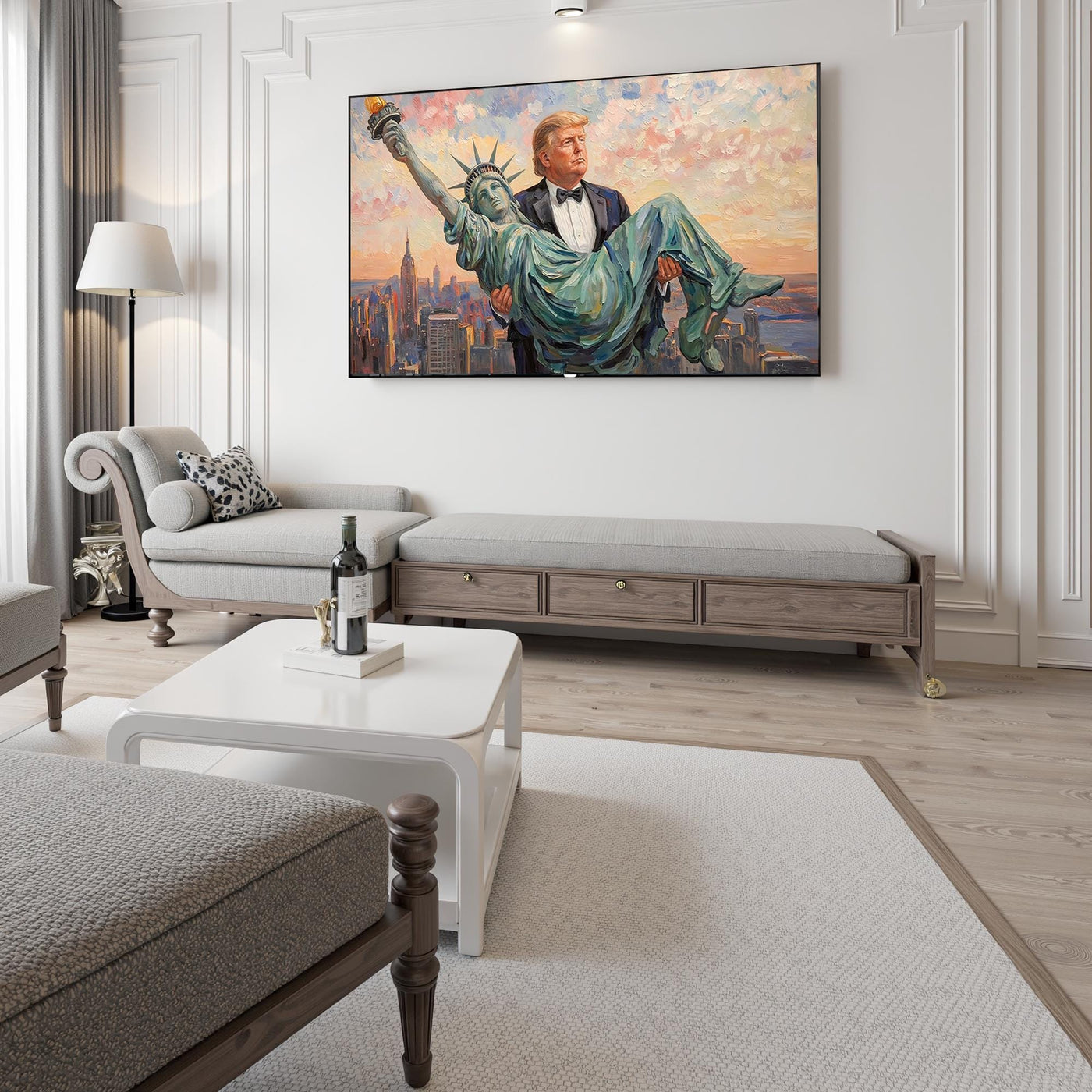 Blisscorners Trump Carrying The Statue of Liberty Canvas Wall Art, Funny Patriotic Art, Trump Gifts LM2611