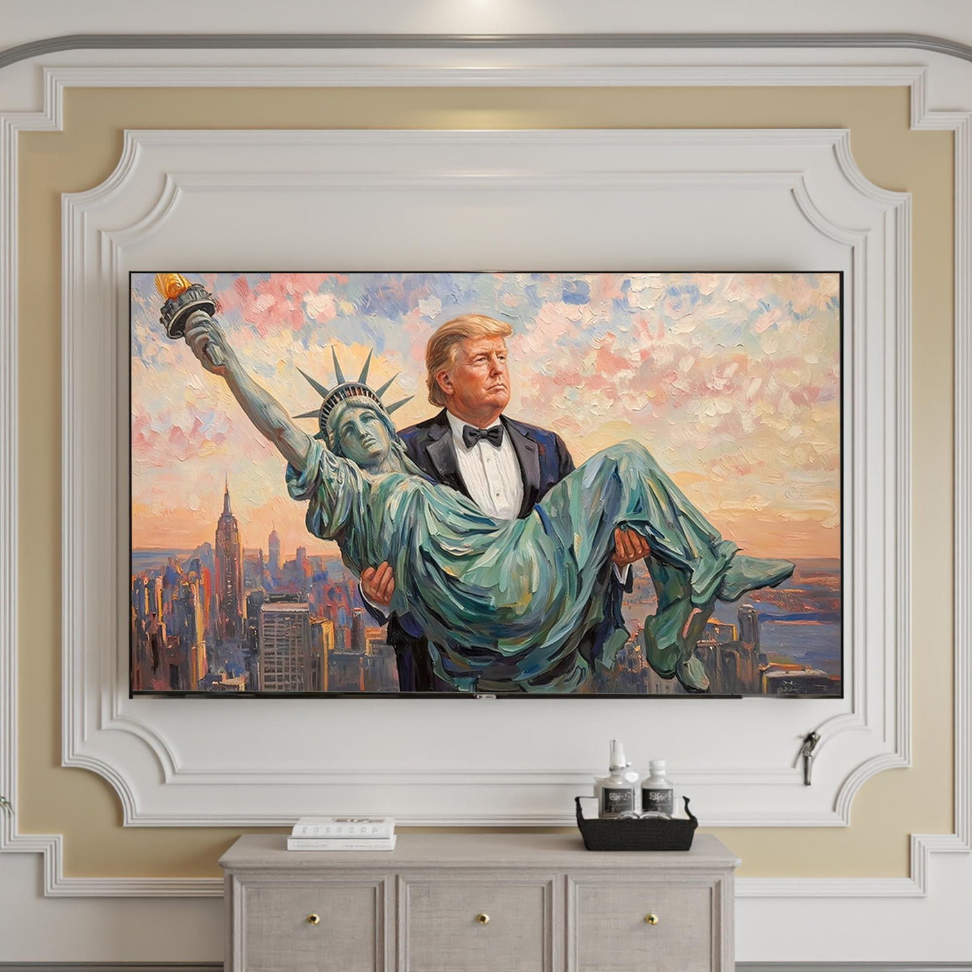 Blisscorners Trump Carrying The Statue of Liberty Canvas Wall Art, Funny Patriotic Art, Trump Gifts LM2611