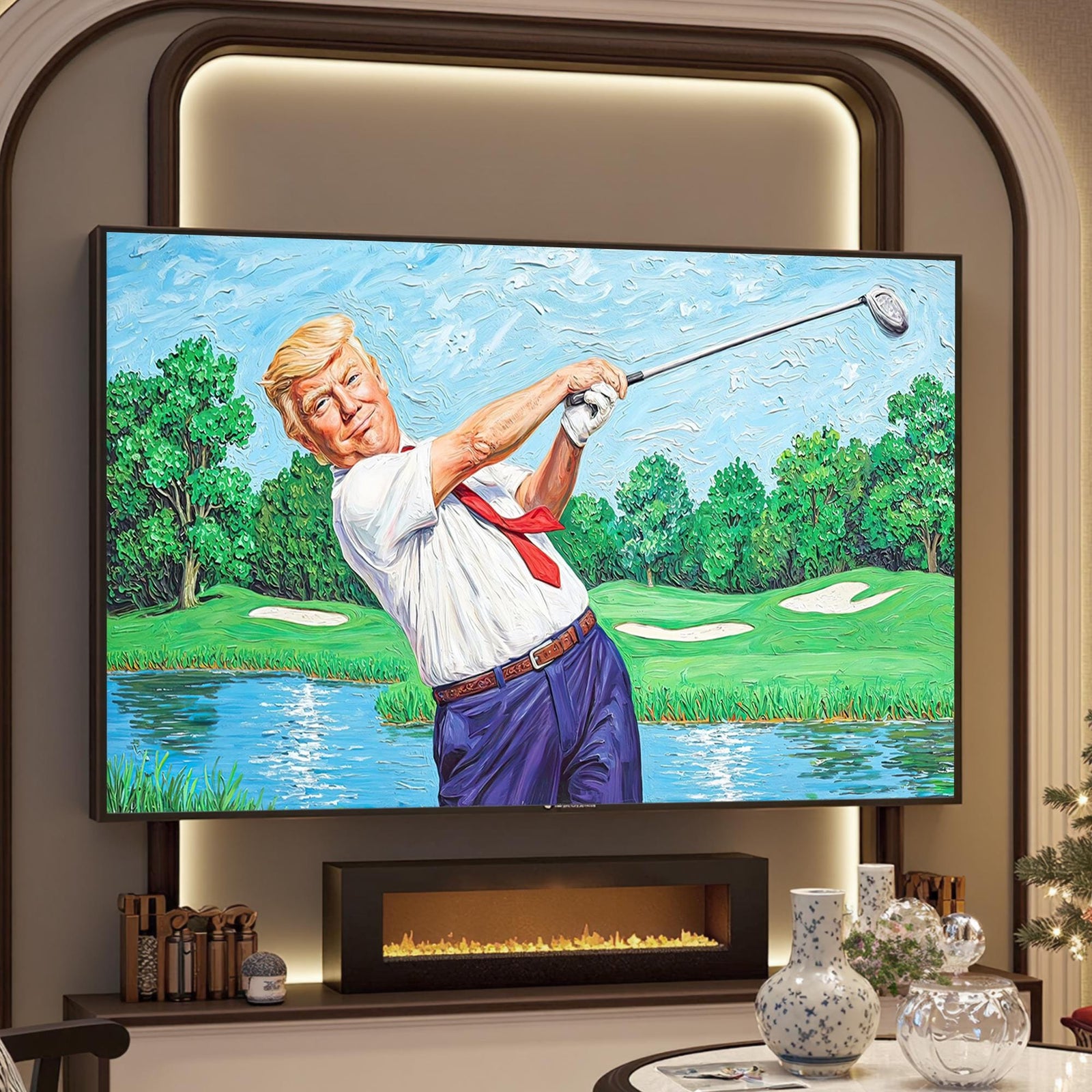 Blisscorners Funny Trump Play Golf Canvas Wall Art, Patriotic Golf Art, Gifts For Golf Lovers LM2611
