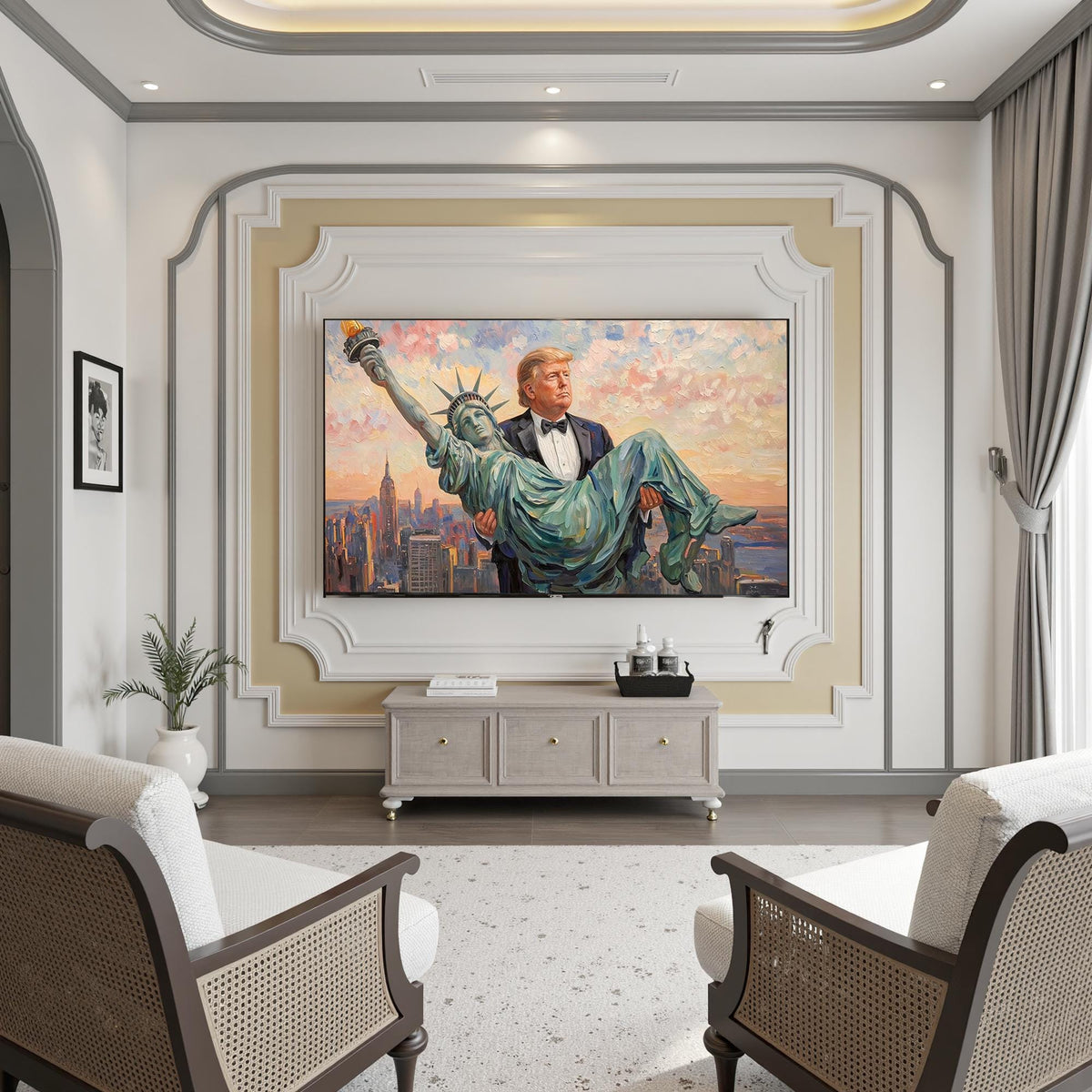Blisscorners Trump Carrying The Statue of Liberty Canvas Wall Art, Funny Patriotic Art, Trump Gifts LM2611
