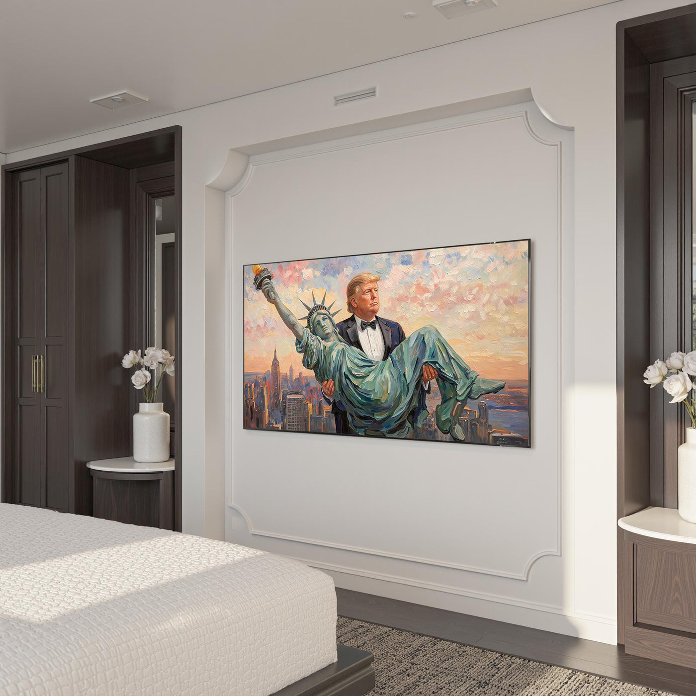 Blisscorners Trump Carrying The Statue of Liberty Canvas Wall Art, Funny Patriotic Art, Trump Gifts LM2611