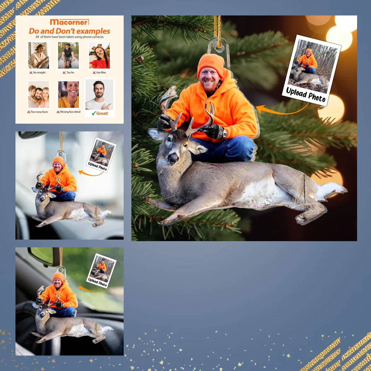 Blisscorners Custom Photo Hunter Ornament Gift for Hunting Lovers