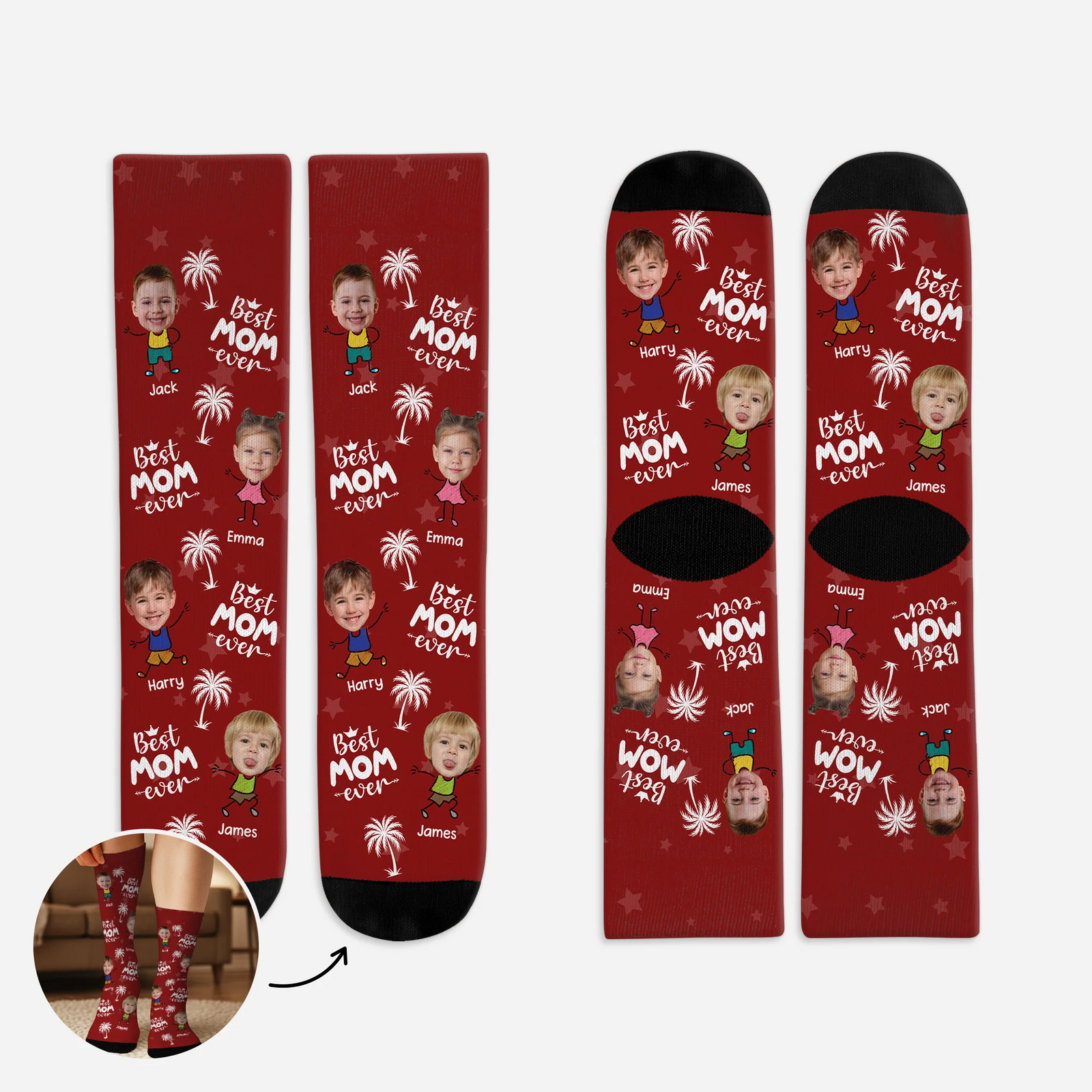Blisscorners Best Mum Ever Custom Face Socks, Funny Golf Socks, Christmas Golf Gift, Family Portrait Golf SocksLM2611