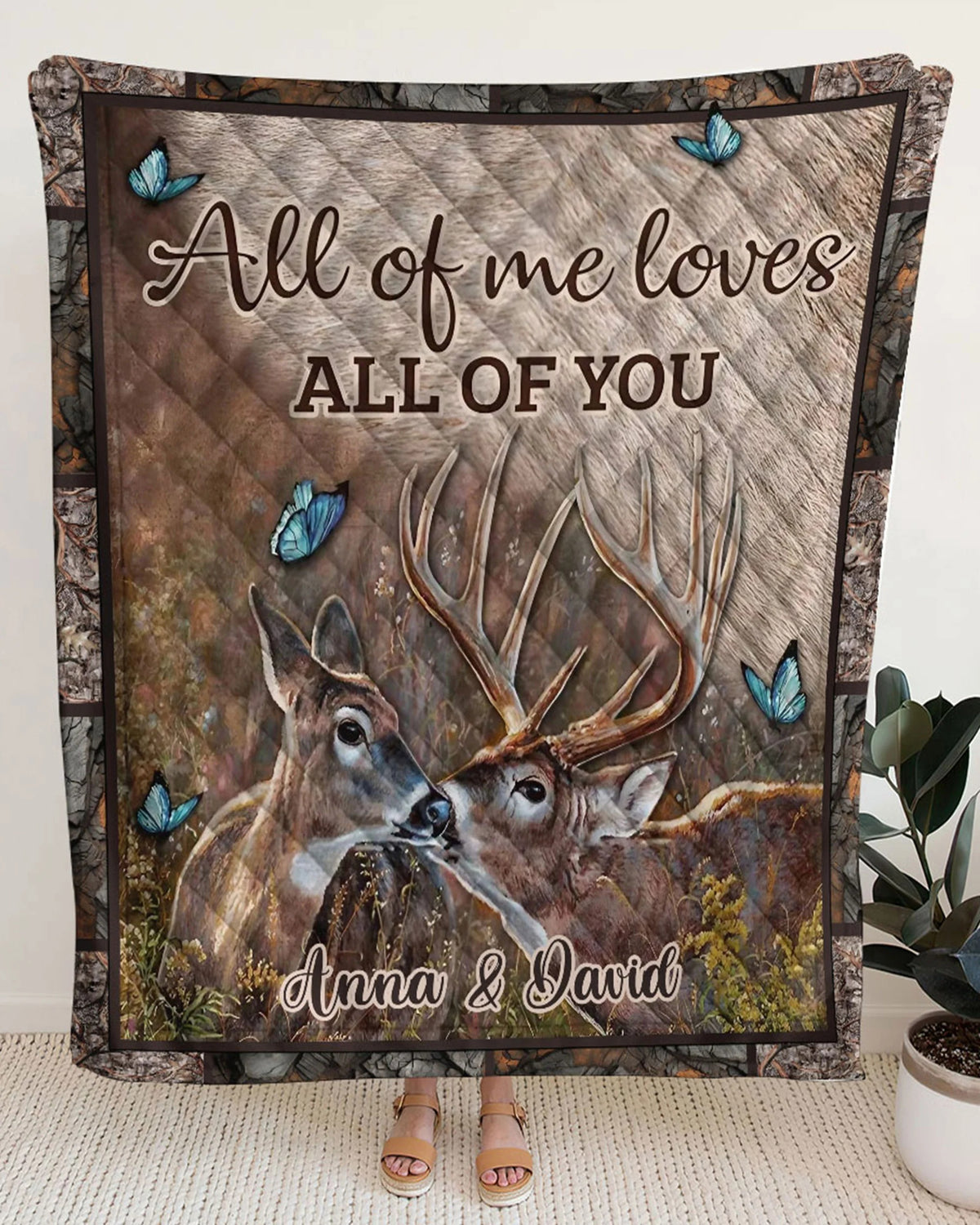 Blisscorners personalized all of me loves all of you couple deer fleece blanket