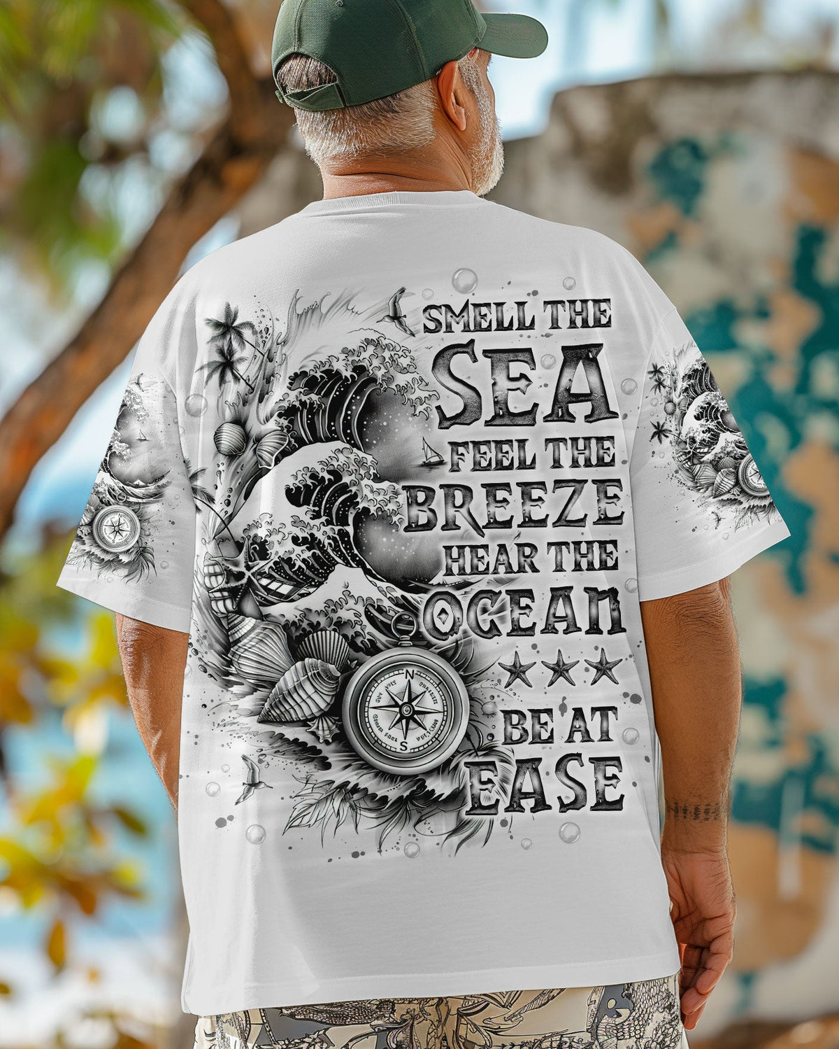 BLISSCORNERS SMELL THE SEA FEEL THE BREEZE COMPASS WAVES  ALL OVER PRINT