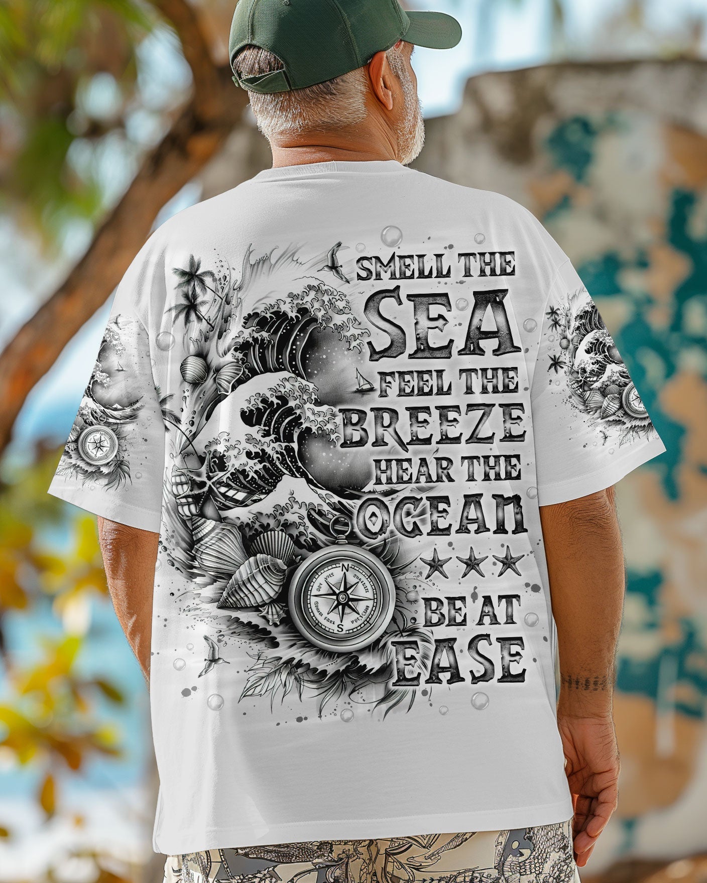 BLISSCORNERS SMELL THE SEA FEEL THE BREEZE COMPASS WAVES  ALL OVER PRINT